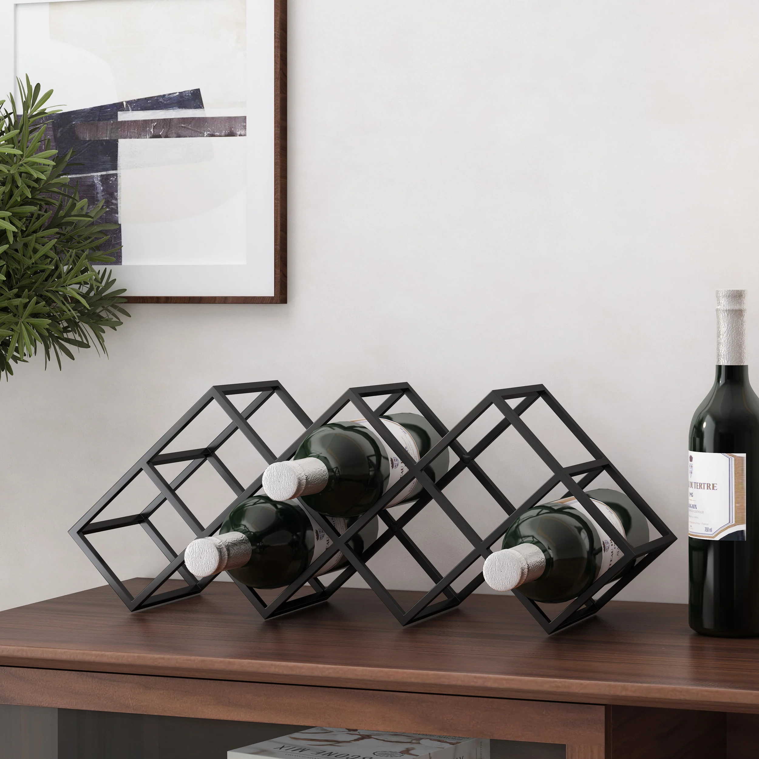 Graveley Modern Industrial 7 Bottle Tabletop Wine Rack, Black - furnishings
