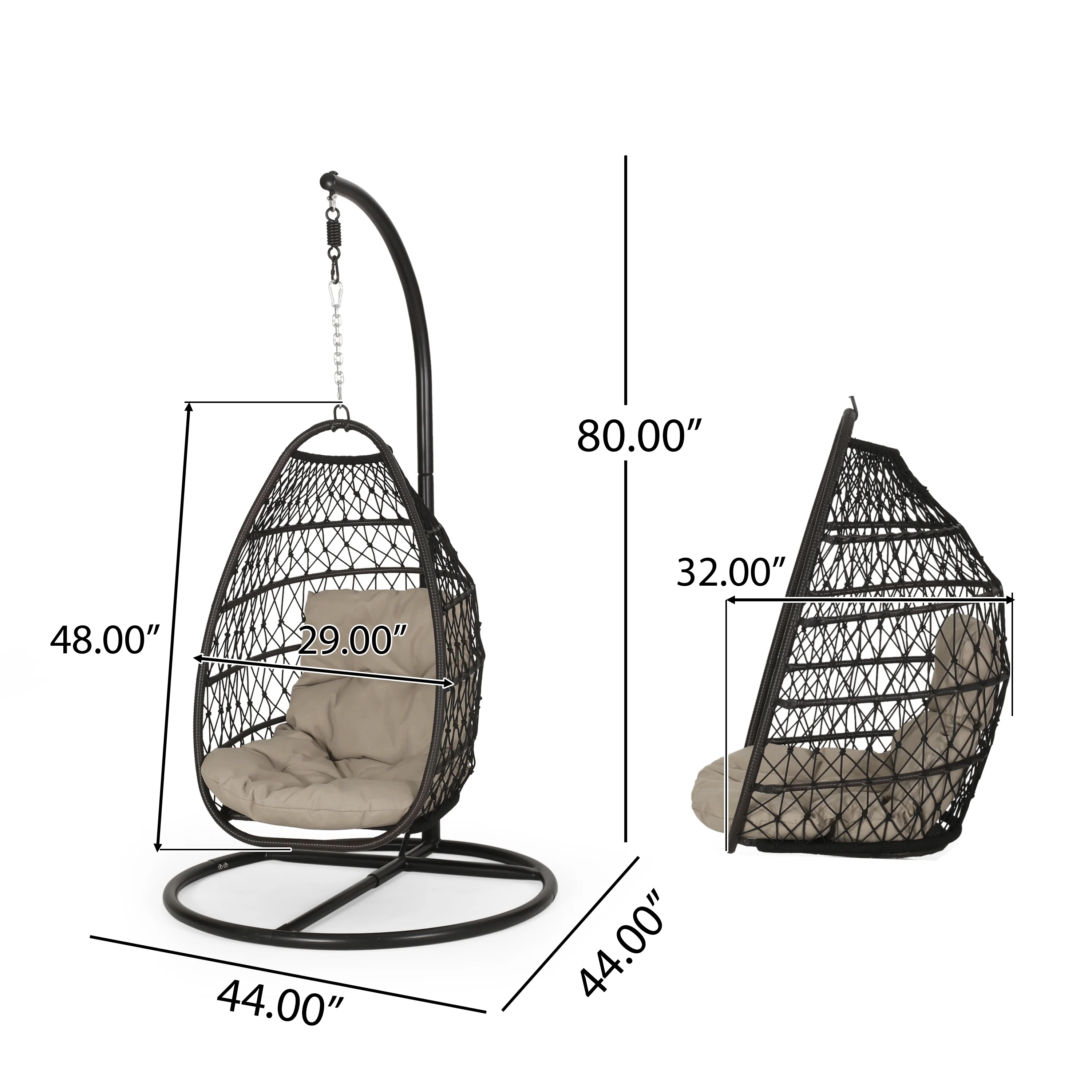 Coloma Outdoor Wicker and Rope Foldable Hanging Chair with Stand - furnishings