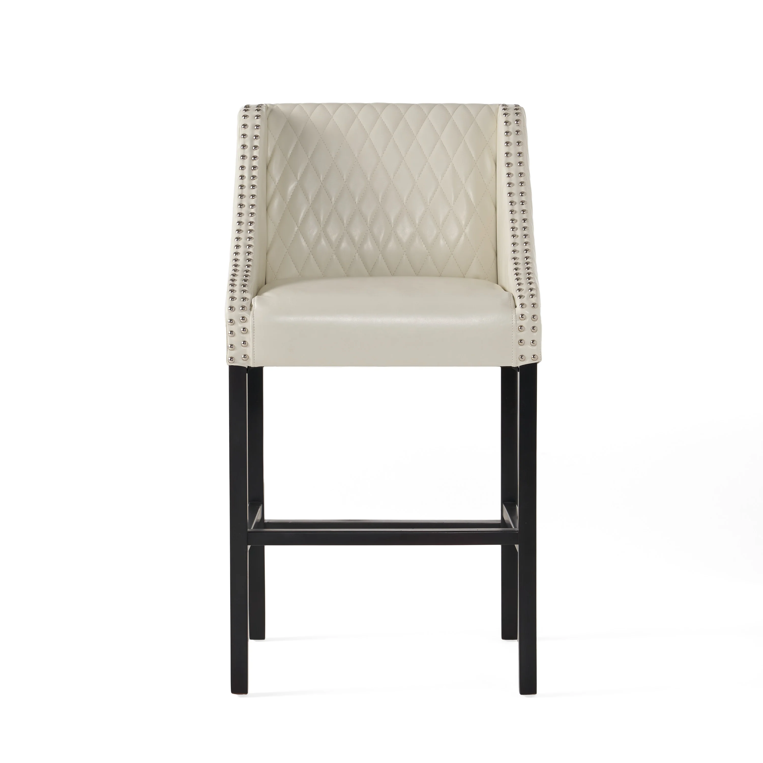 Filton Contemporary Quilted Ivory Leather Counterstool with Nailhead Accents - furnishings
