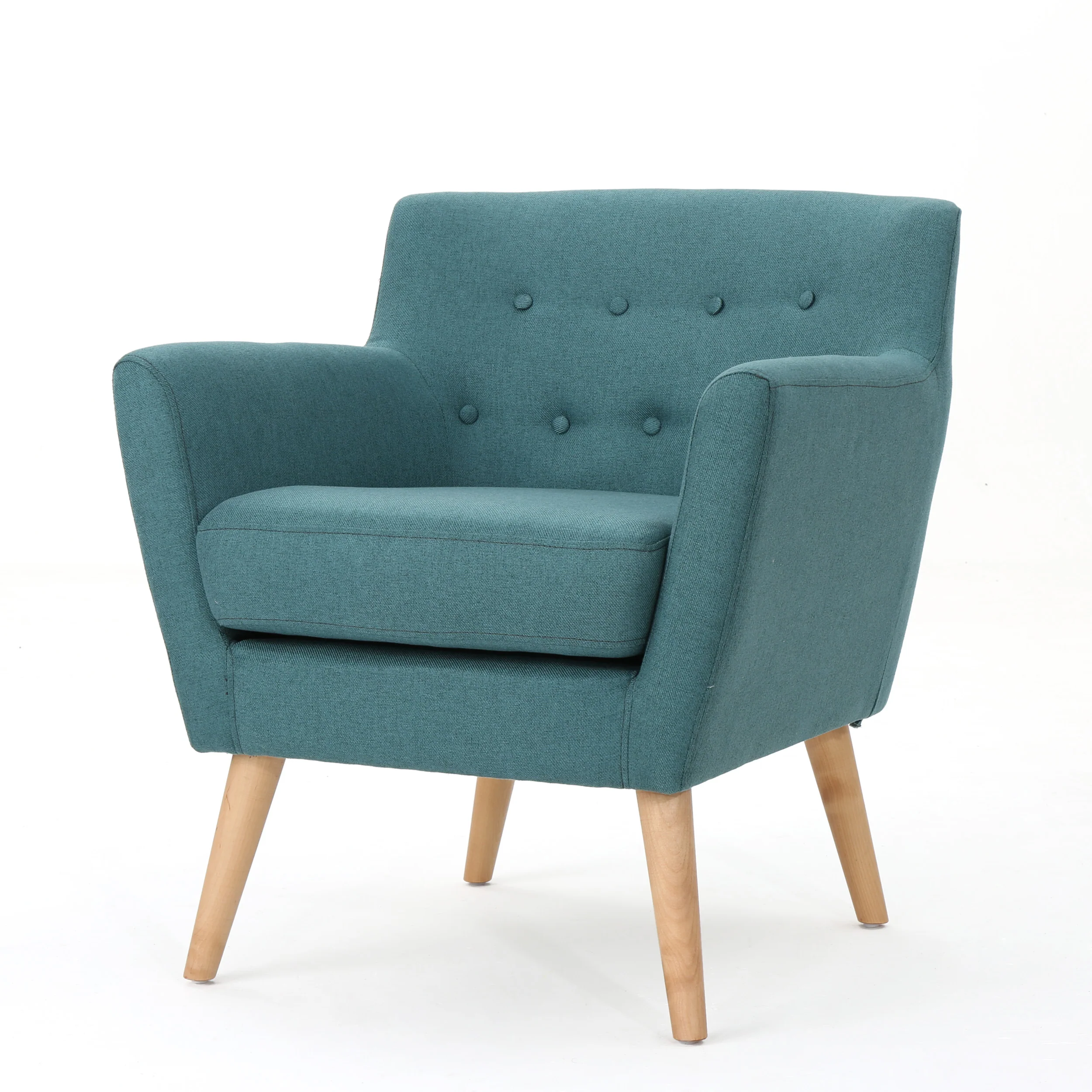Madeira Buttoned Mid Century Modern Dark Teal Fabric Club Chair - furnishings