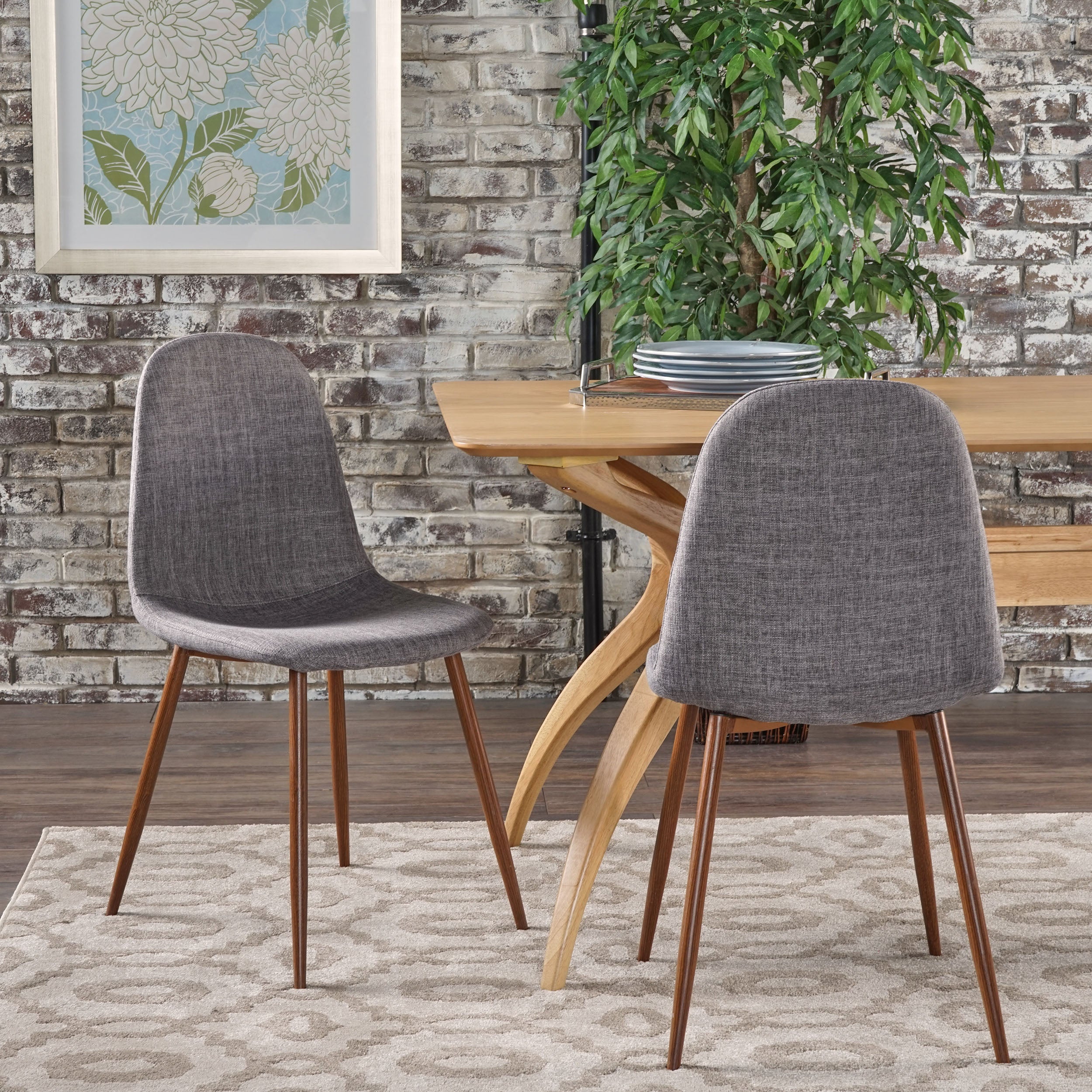 Resta Mid Century Fabric Dining Chairs with Wood Finished Metal Legs (Set of 2) - furnishings