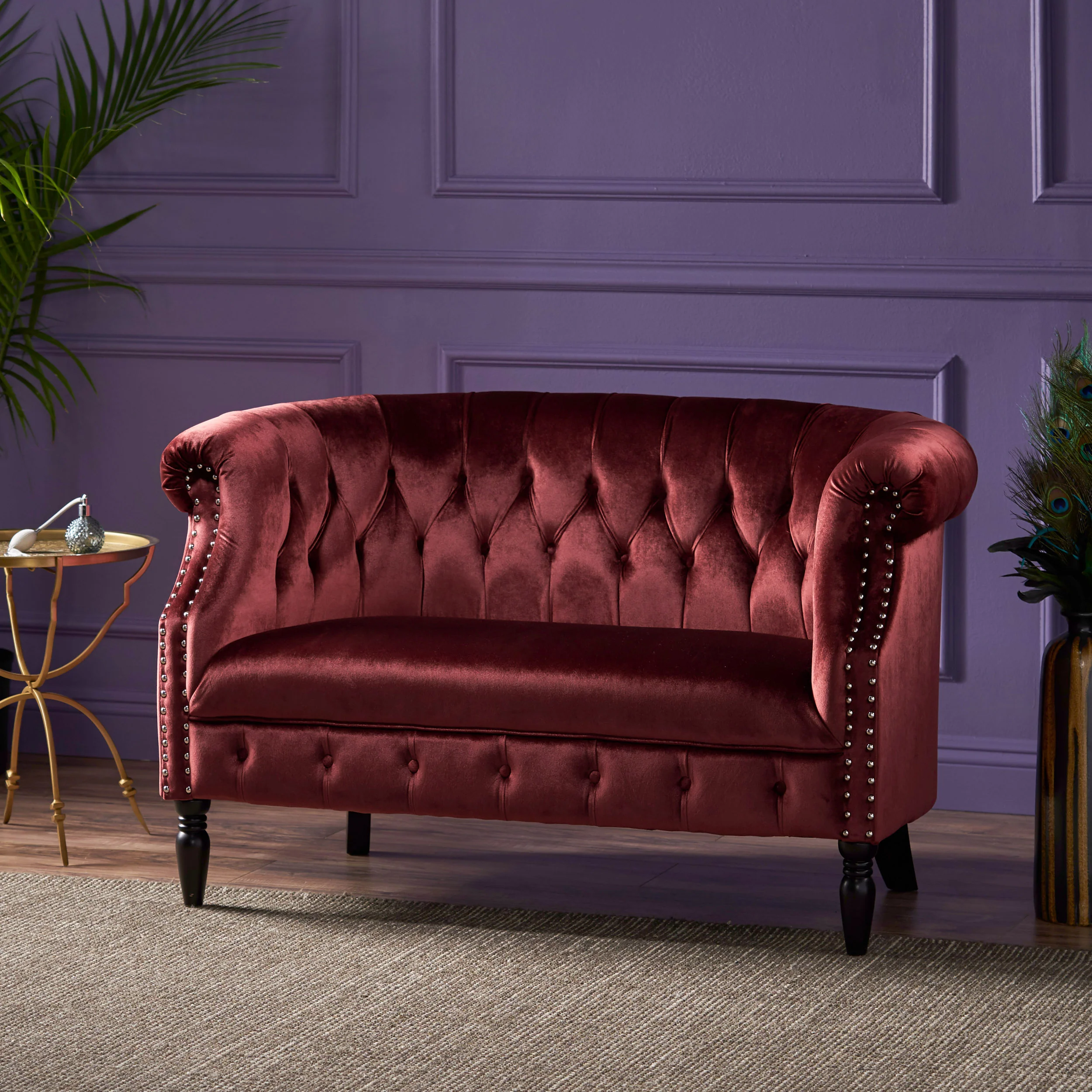 Melaina Tufted Scroll Arm New Velvet Loveseat - furnishings