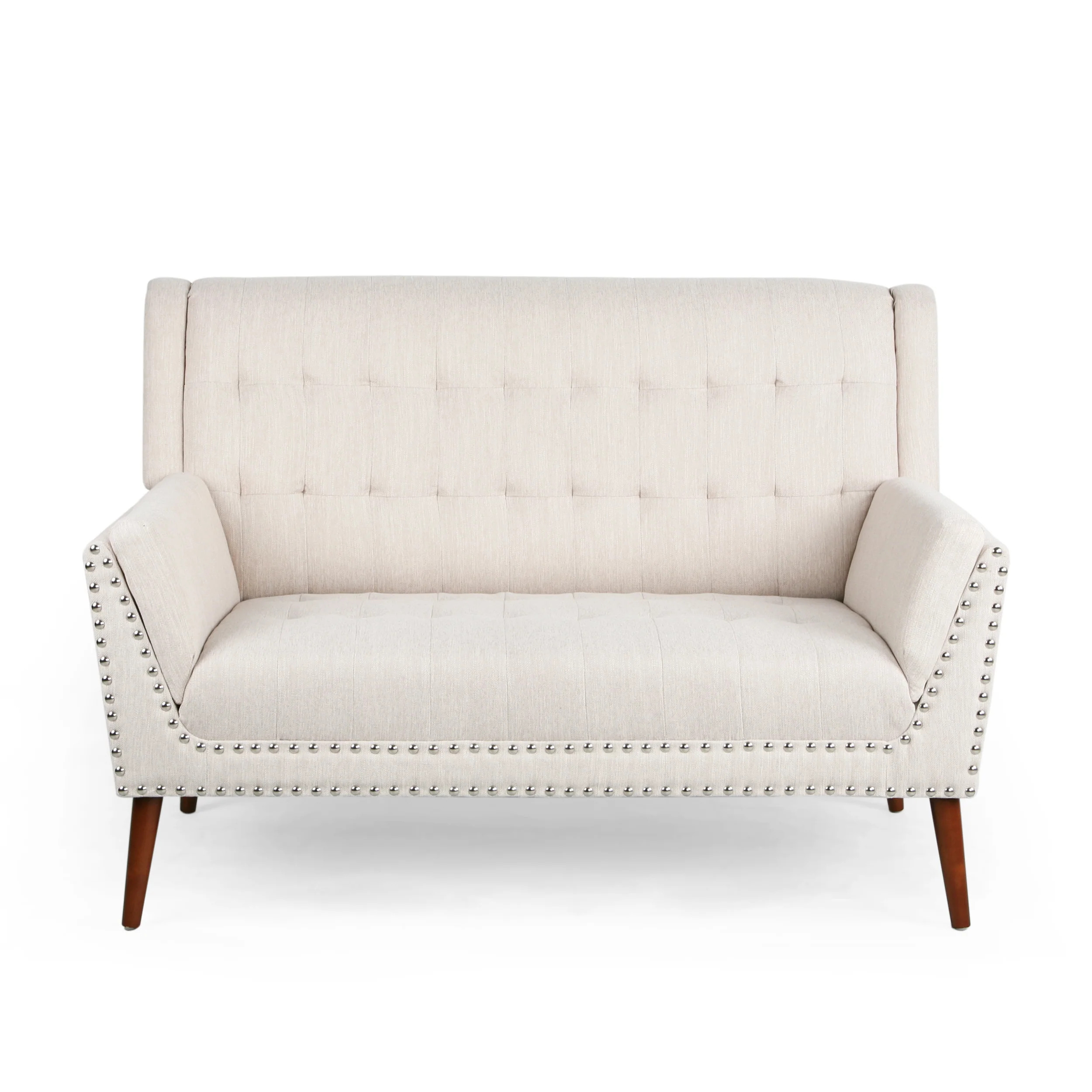 Marla Mid-Century Modern High Back Fabric Settee with Nailhead Trim - furnishings