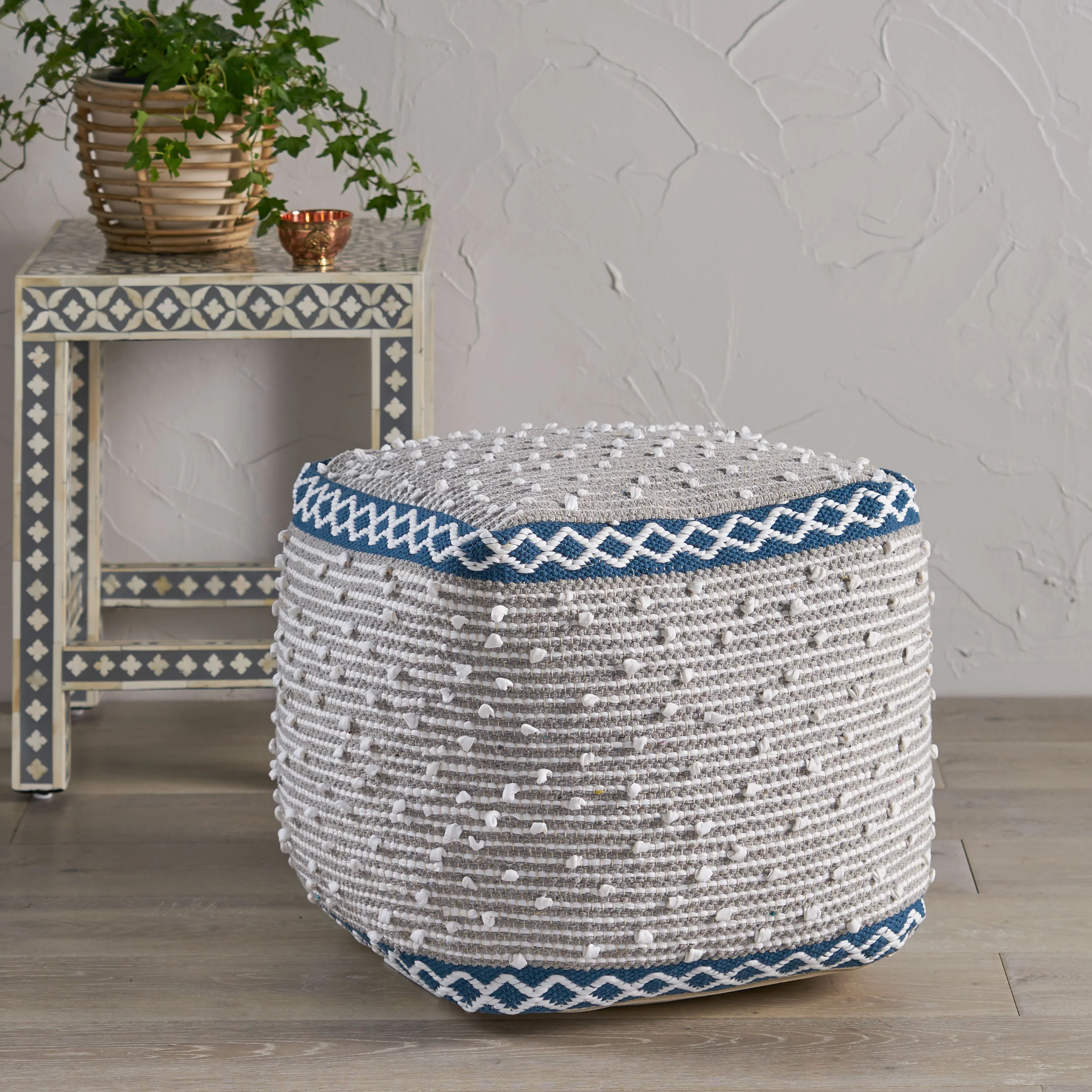 Amiyrah Hand-Crafted Cotton Cube Pouf - furnishings