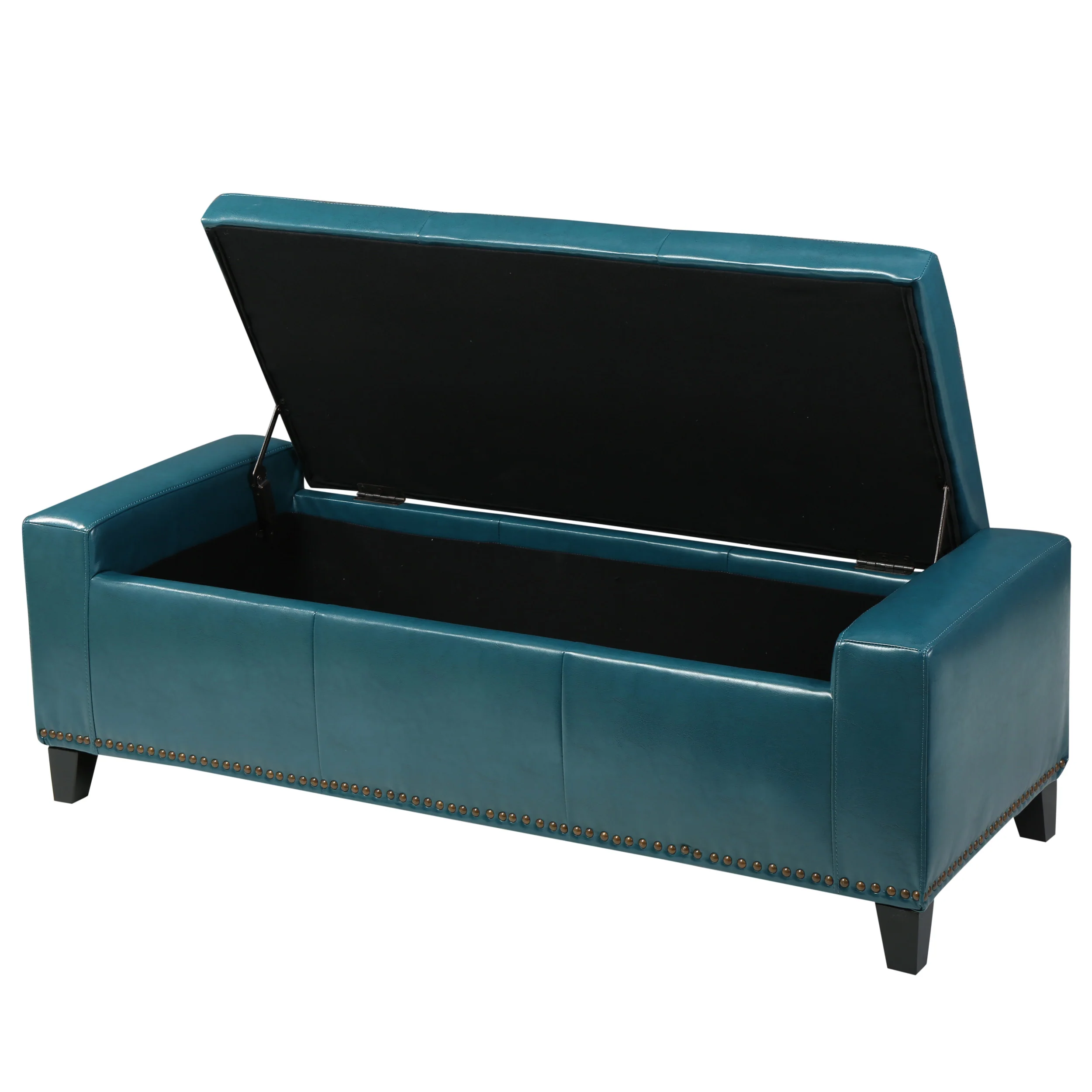 Robin Studded Teal Leather Storage Ottoman Bench - furnishings