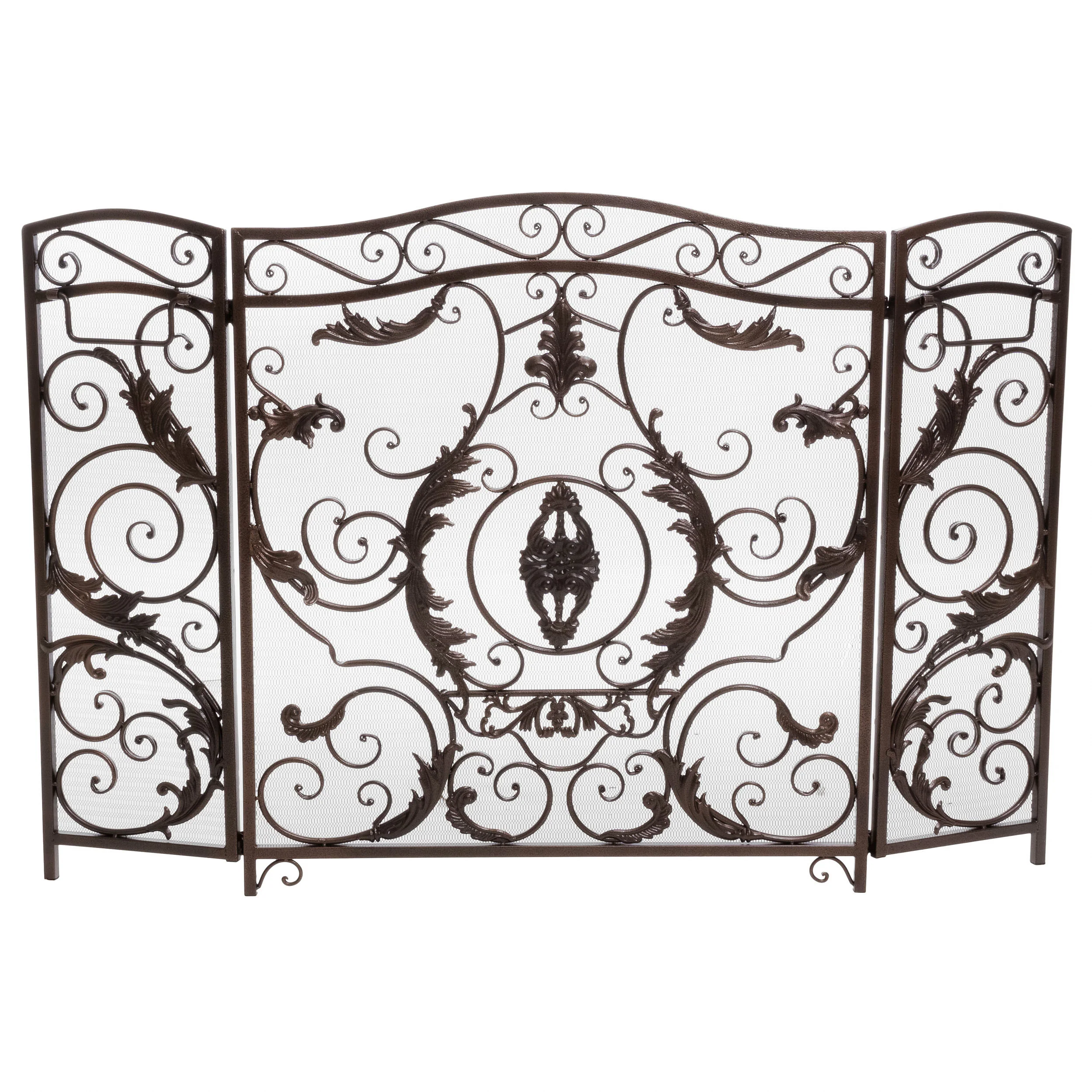 Waterbury Traditional Iron Fireplace Screen, Gold on Black - furnishings