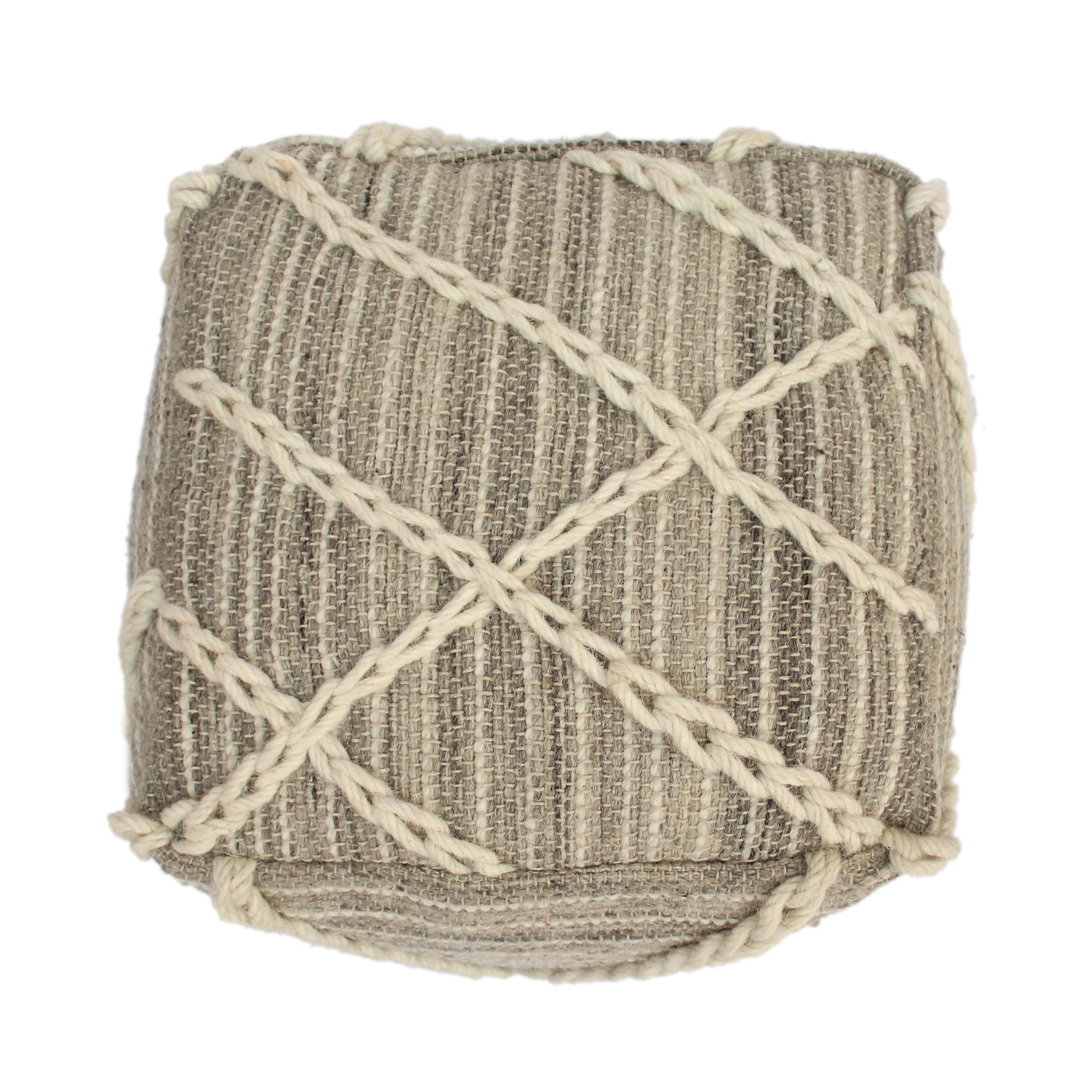 Naylea Contemporary Wool and Cotton Pouf Ottoman - furnishings