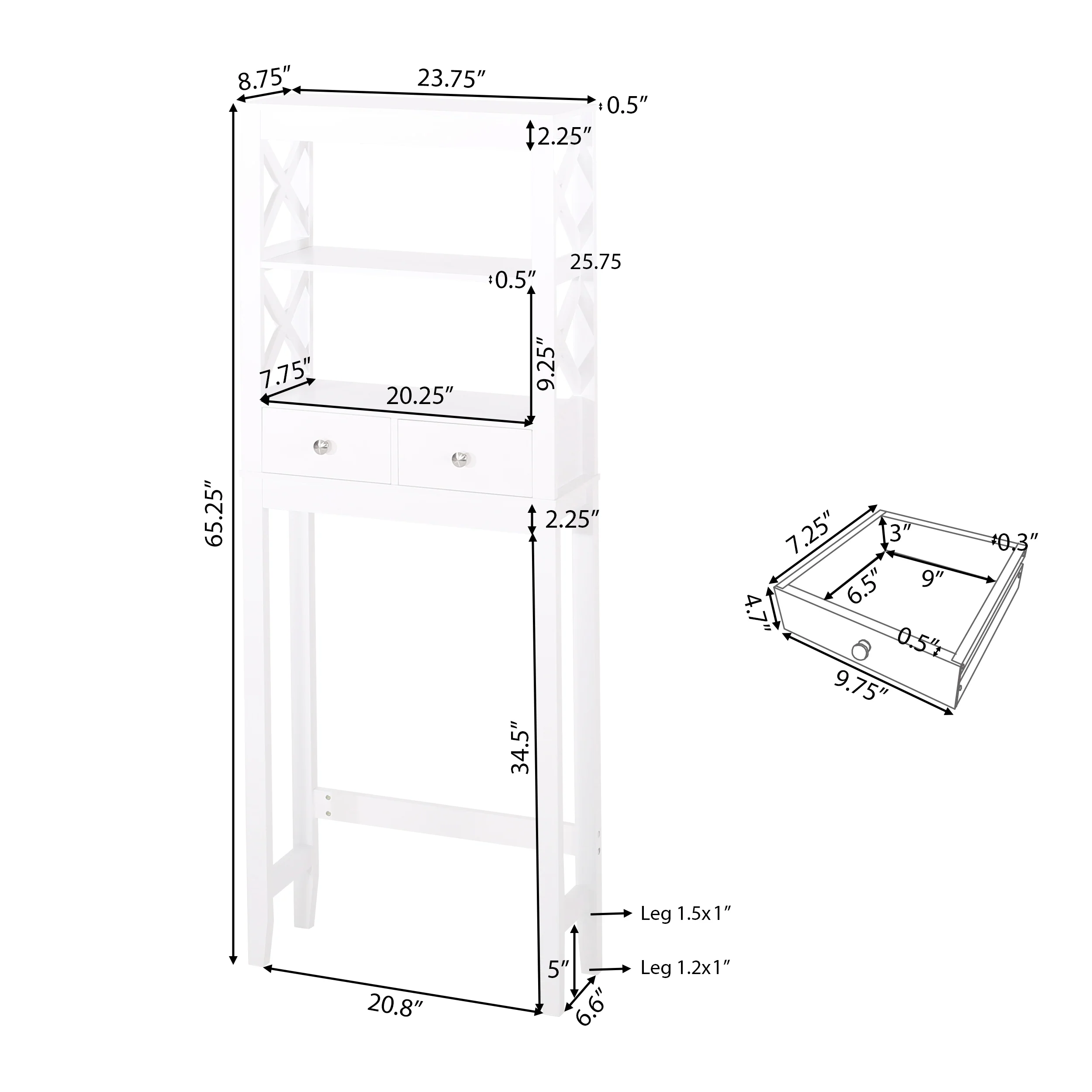 Lewis Modern Over-the-Toilet Storage Rack with Drawers - furnishings