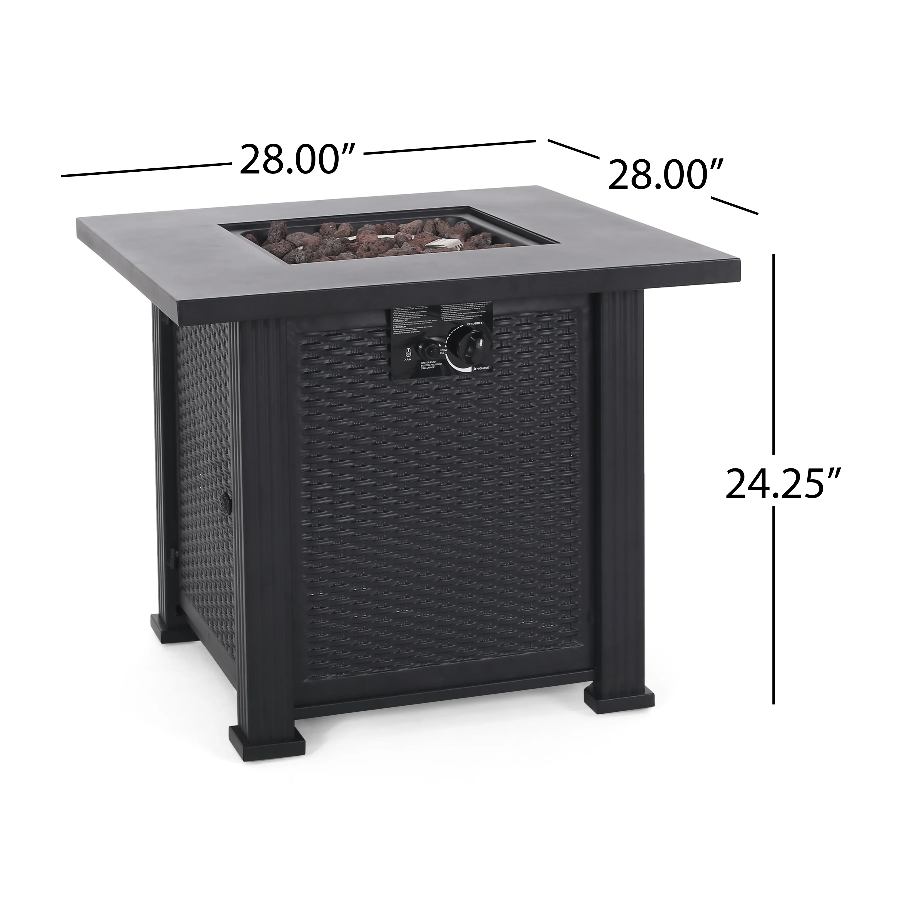 Farnsworth Outdoor 40,000 BTU Iron Square Fire Pit, Black - furnishings