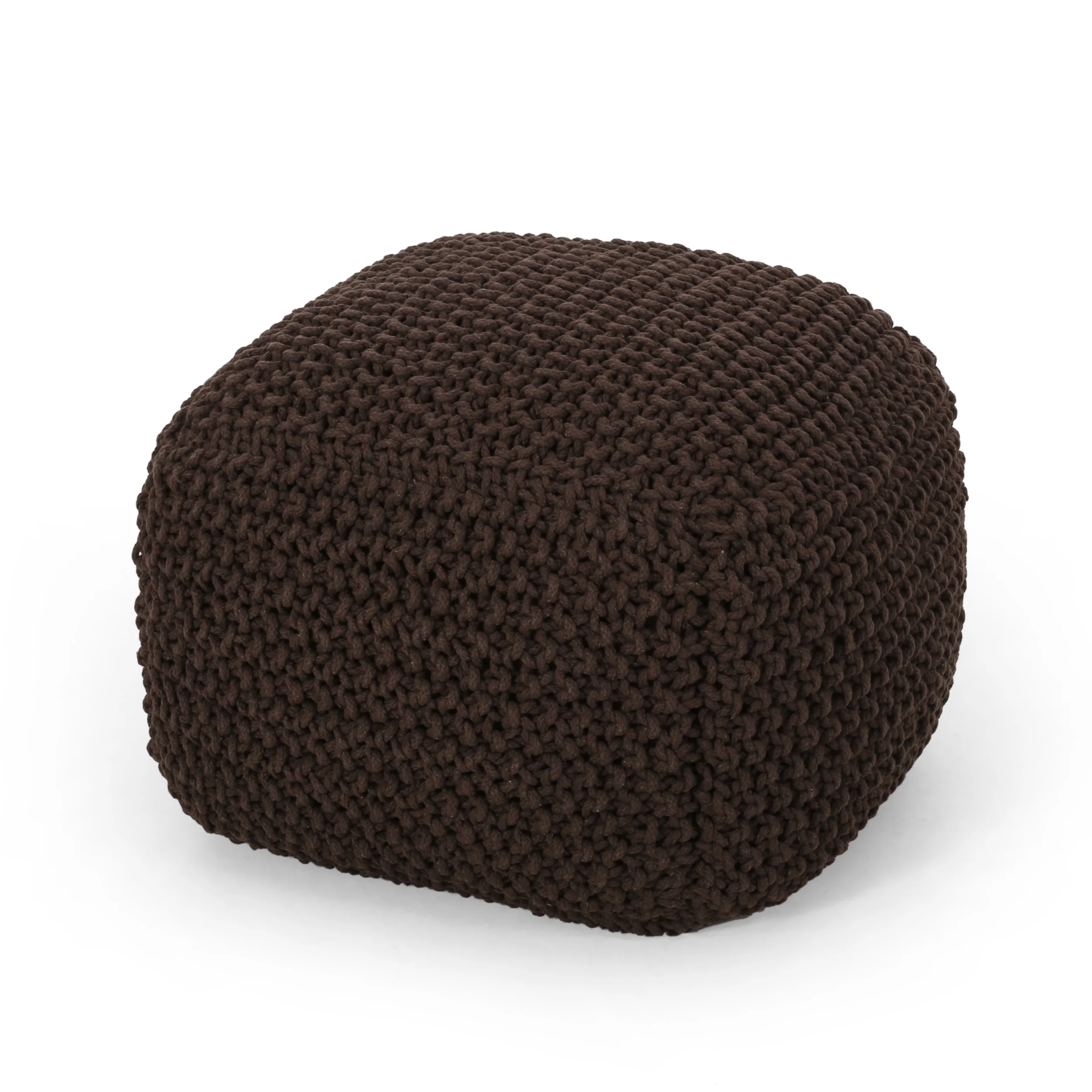 Teresa Modern Knitted Cotton Cube Pouf - furnishings