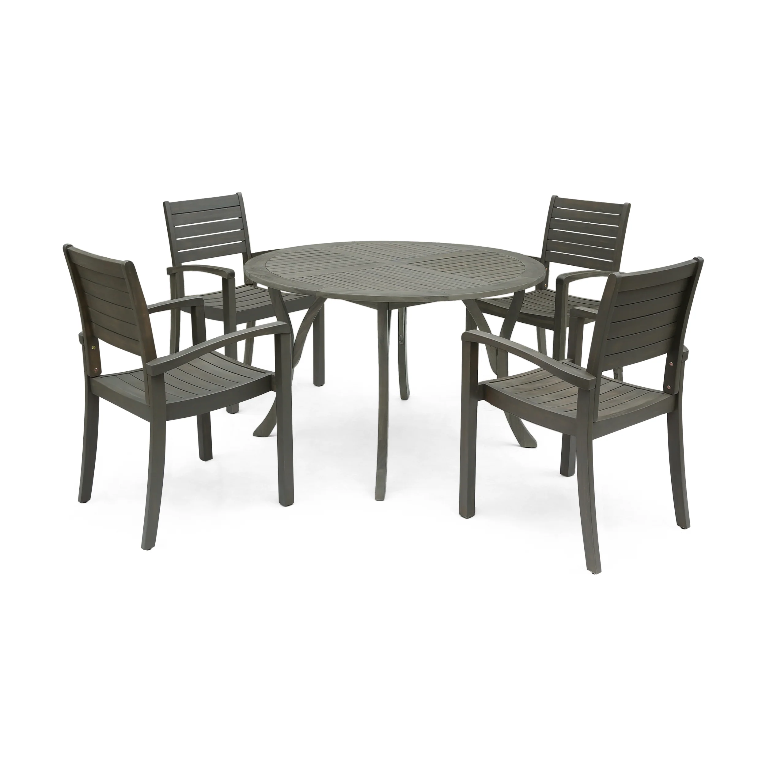 Payne Outdoor Rustic 5 Piece Round Acacia Wood Dining Set with Slats - furnishings
