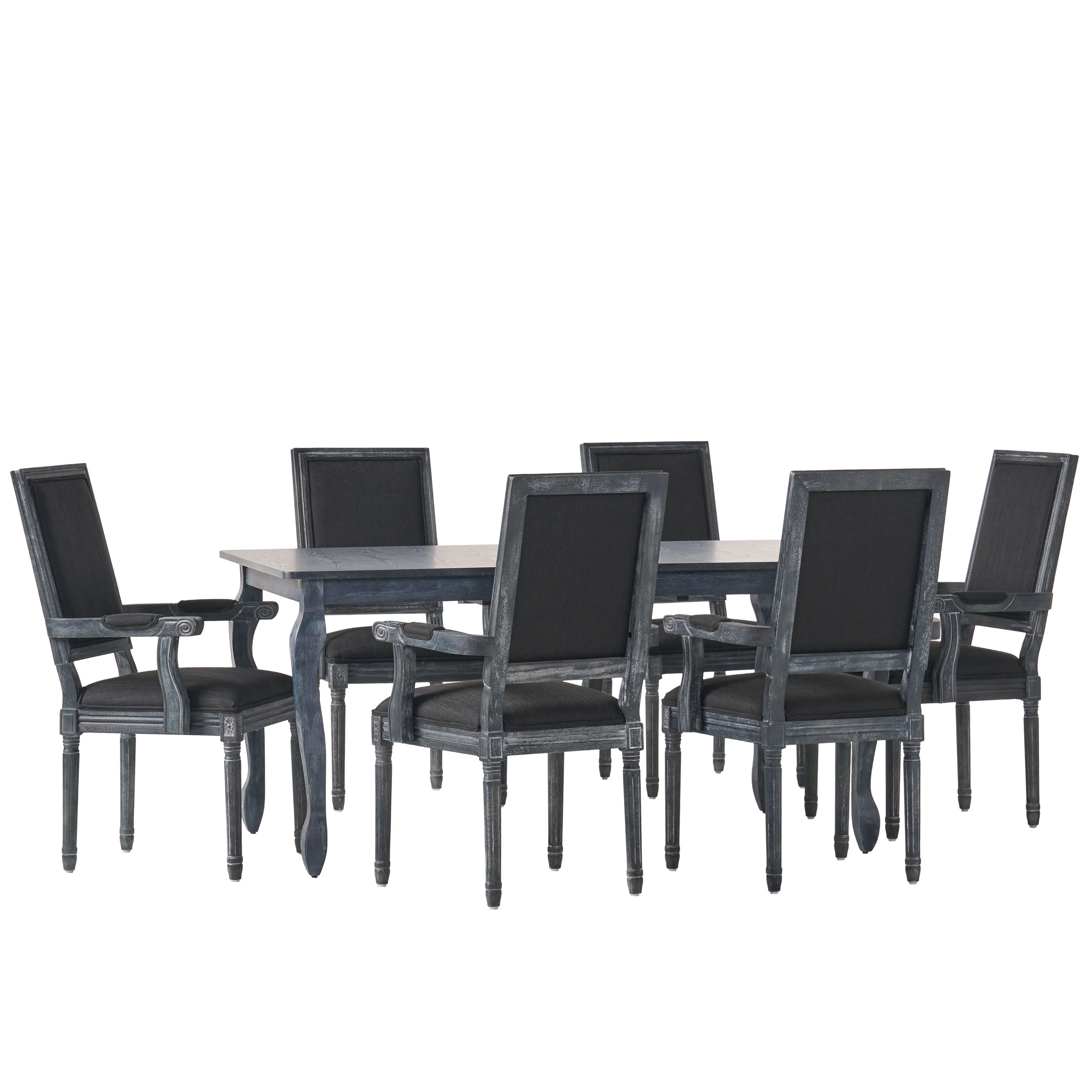 Regan French Country Fabric Upholstered Wood Expandable 7 Piece Dining Set - furnishings