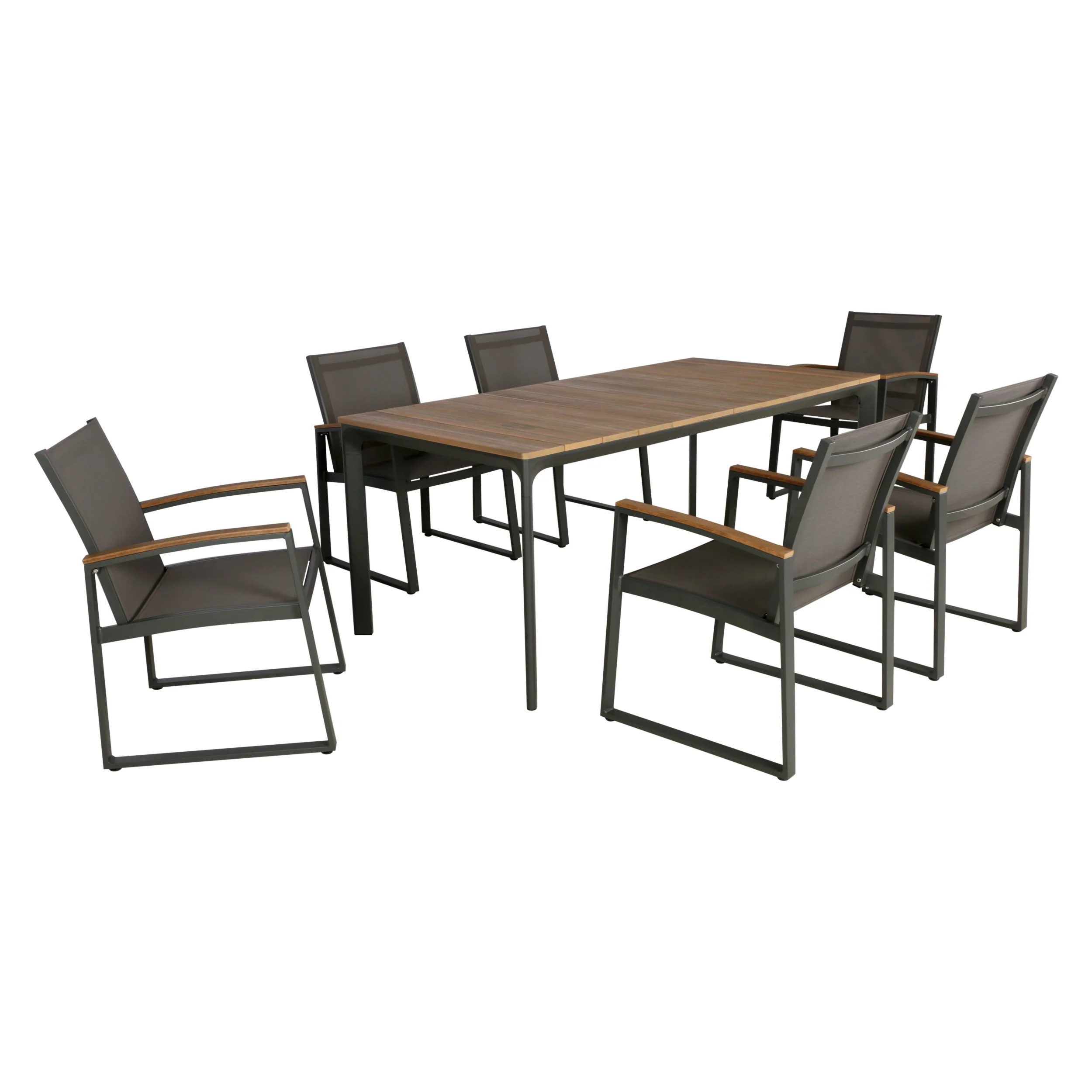 Jace Outdoor 7 Piece Aluminum & Wood Dining Set - furnishings