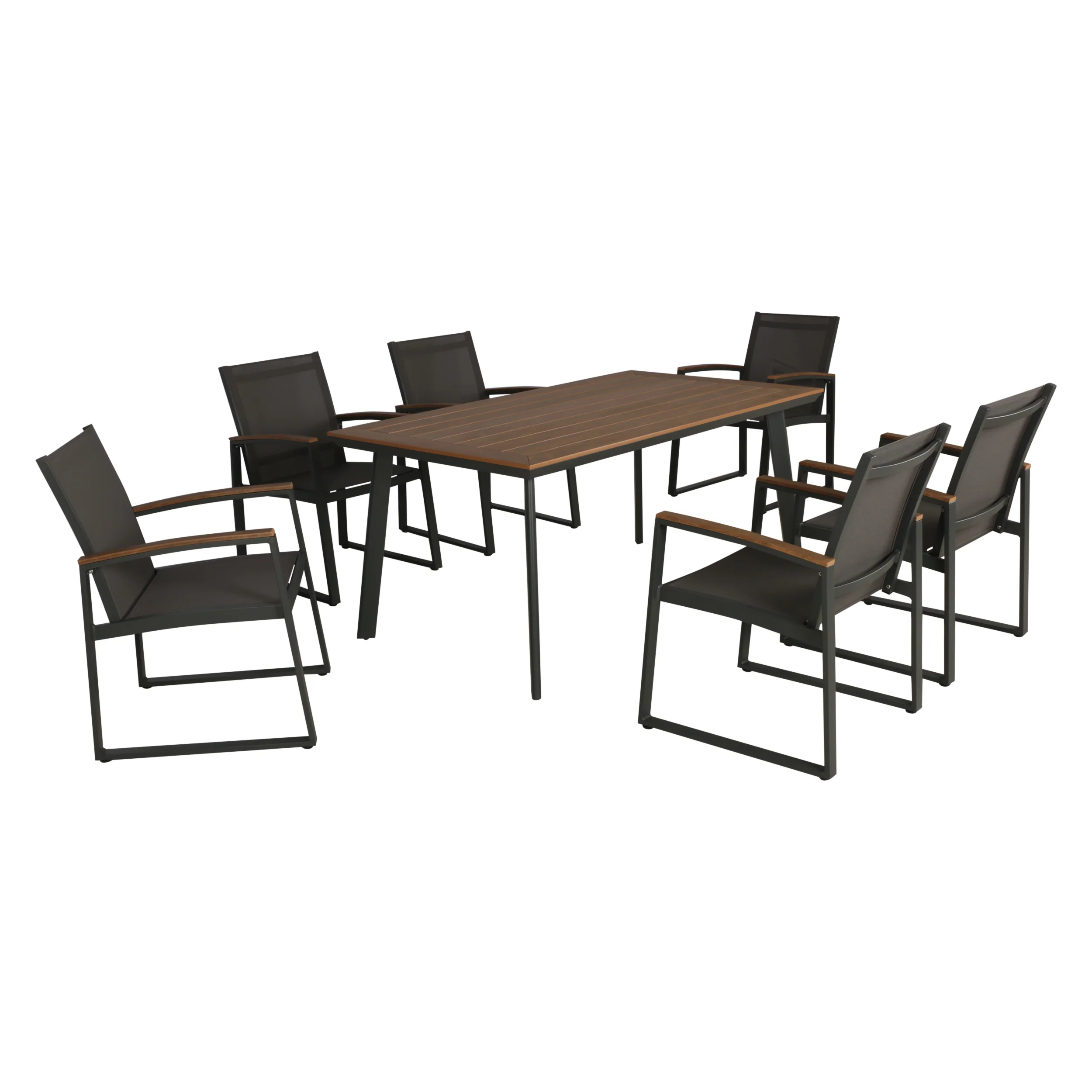 Lena Outdoor 7 Piece Aluminum Dining Set with Mesh Chairs - furnishings