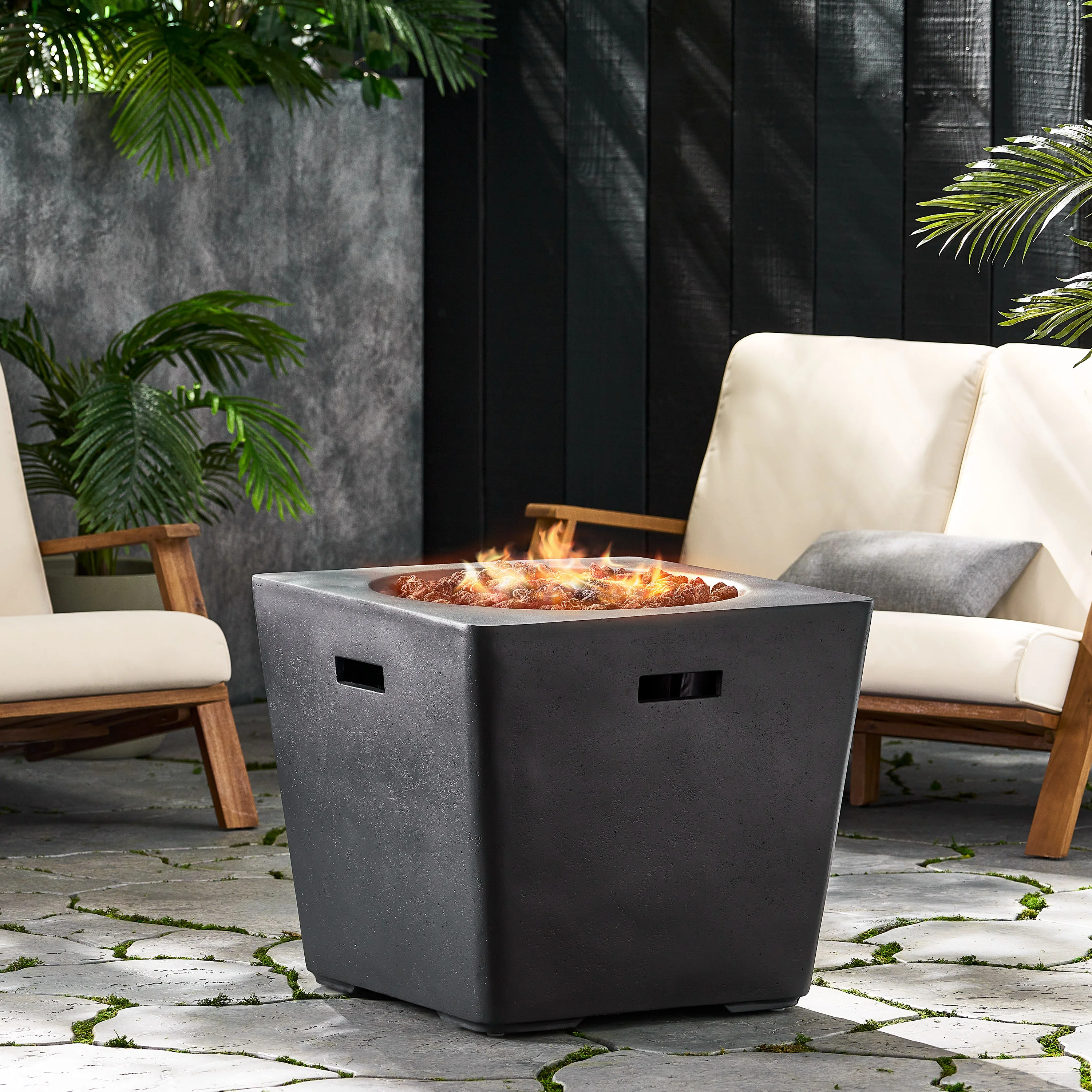Arianna Outdoor 40,000 BTU Lightweight Concrete Square Fire Pit, Dark Gray - furnishings