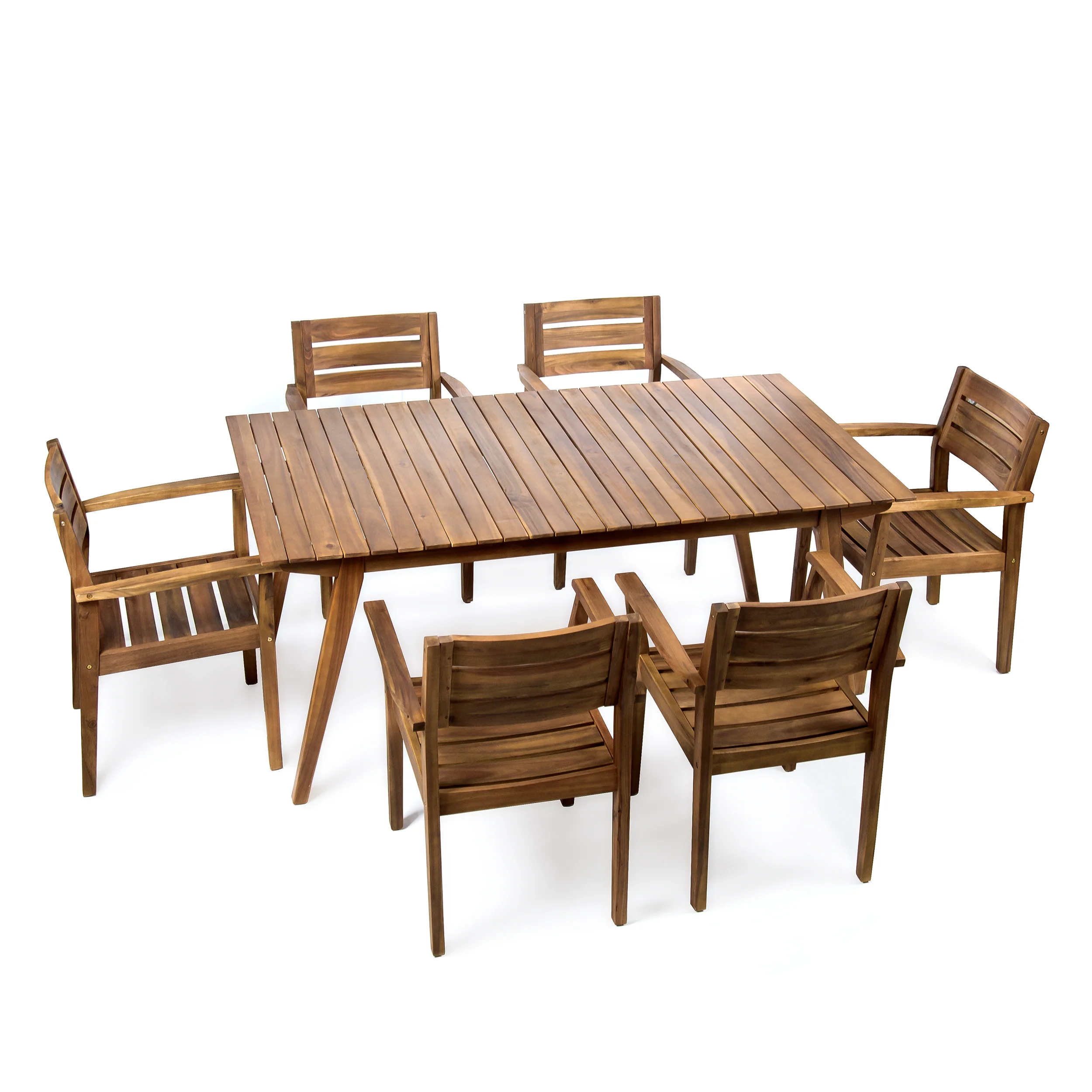 Timor Outdoor 7 Piece Teak Finished Acacia Wood Dining Set - furnishings