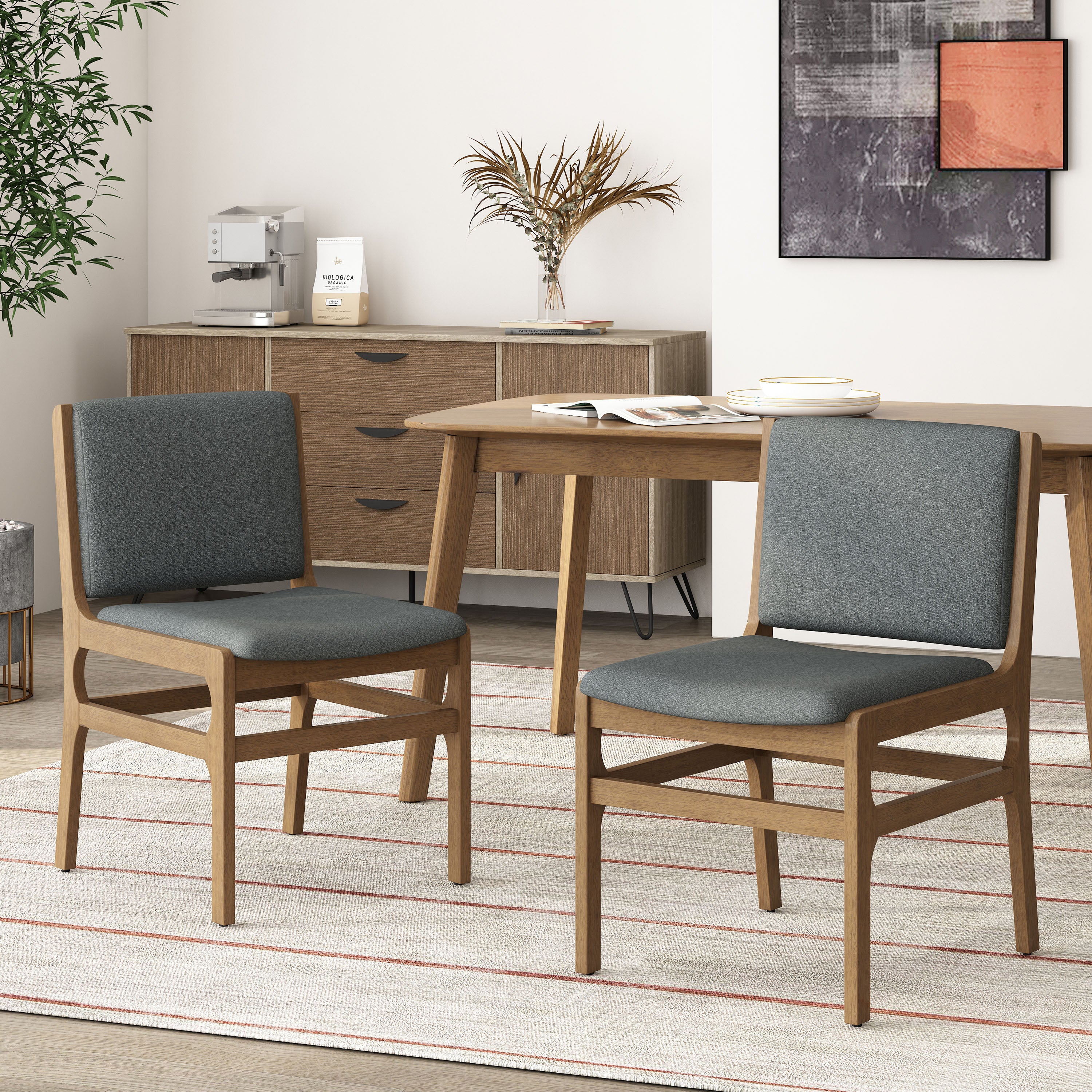 Galtin Contemporary Fabric Upholstered Wood Dining Chairs, Set of 2 - furnishings