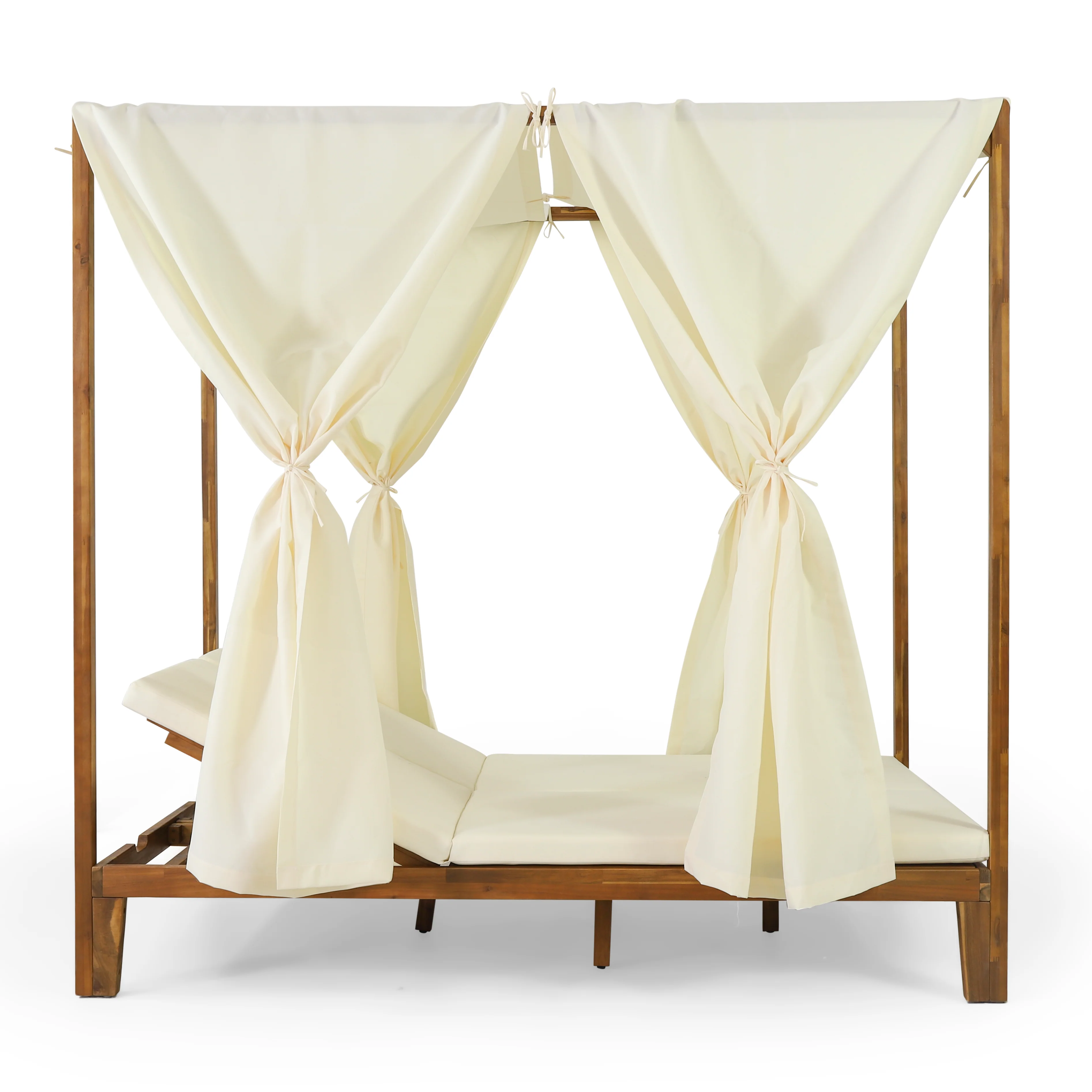 Leaverton Outdoor 2 Seater Adjustable Acacia Wood Daybed with Curtains - furnishings