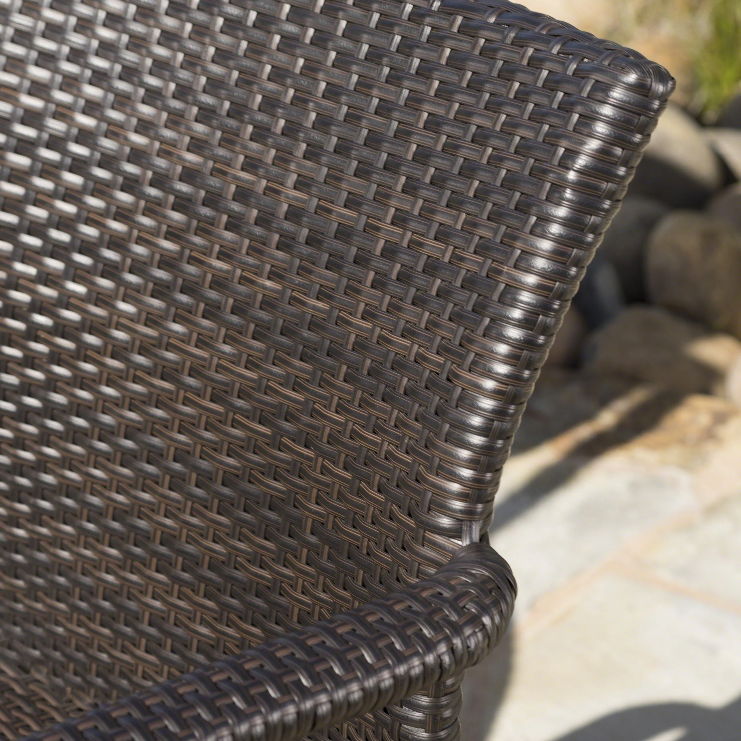 Evanch Outdoor 7 Piece Multi-brown Wicker Oval Dining Set with Stacking Chairs - furnishings