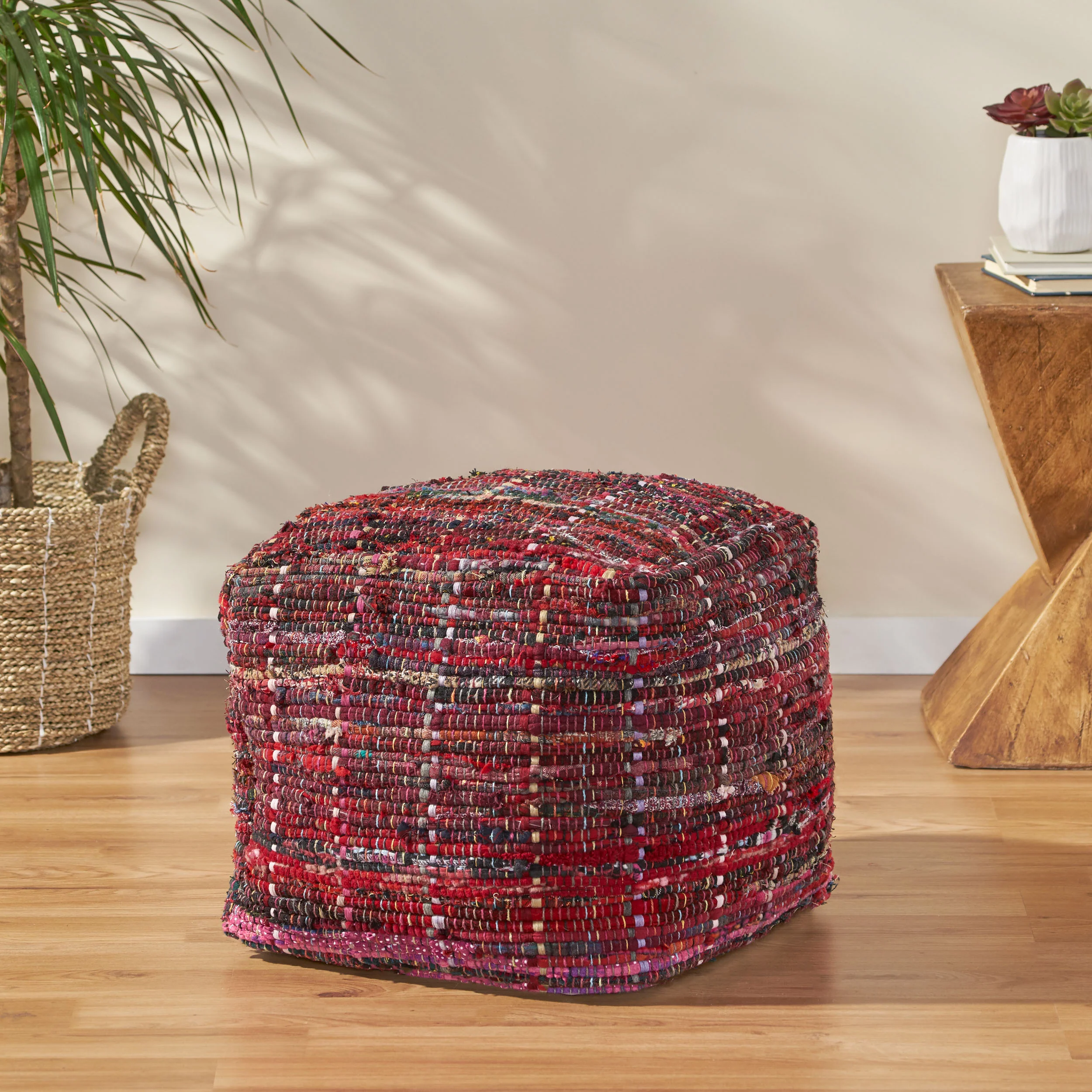 Kamil Handcrafted Boho Fabric Pouf - furnishings