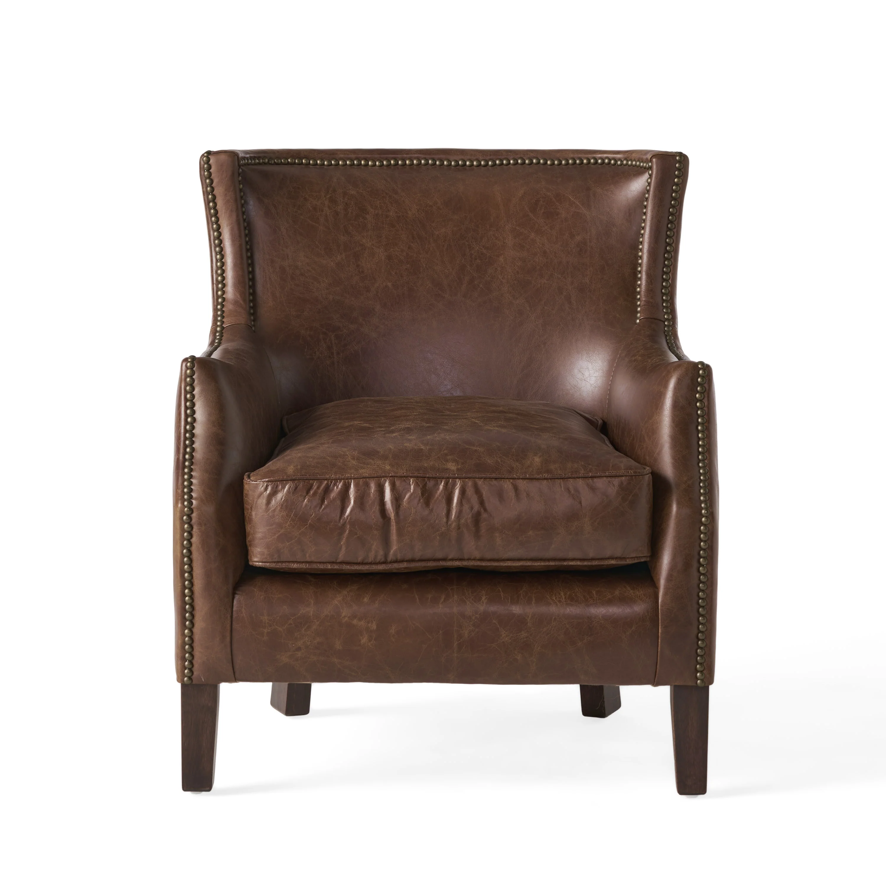 Napier Brown Top Grain Leather Upholstered Club Chair with Nailhead Trim - furnishings