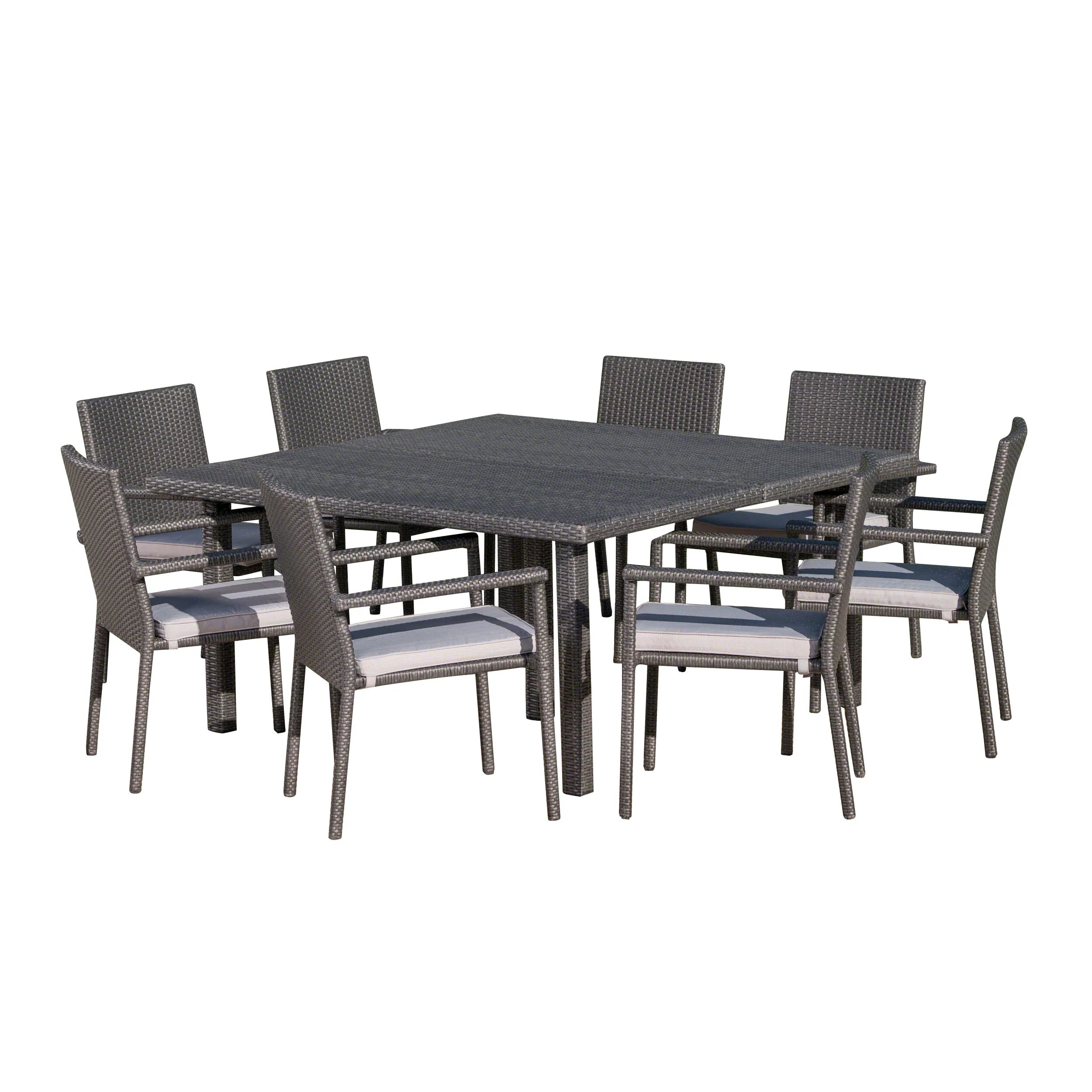 Aden Outdoor 9 Piece Wicker Dining Set with Water Resistant Cushions - furnishings