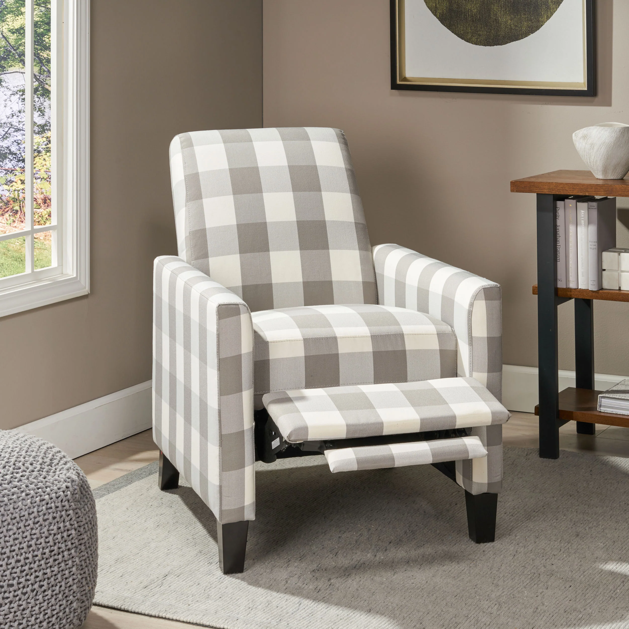 Nayan Contemporary Fabric Upholstered Push Back Recliner - furnishings