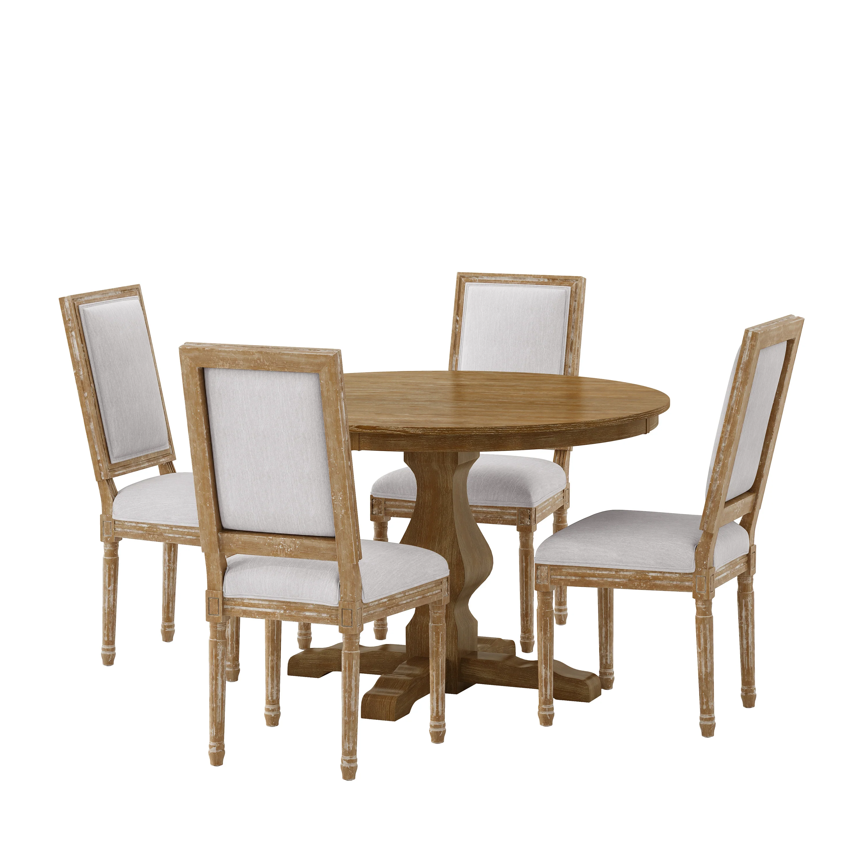 Merlene French Country Fabric Upholstered Wood 5 Piece Circular Dining Set - furnishings