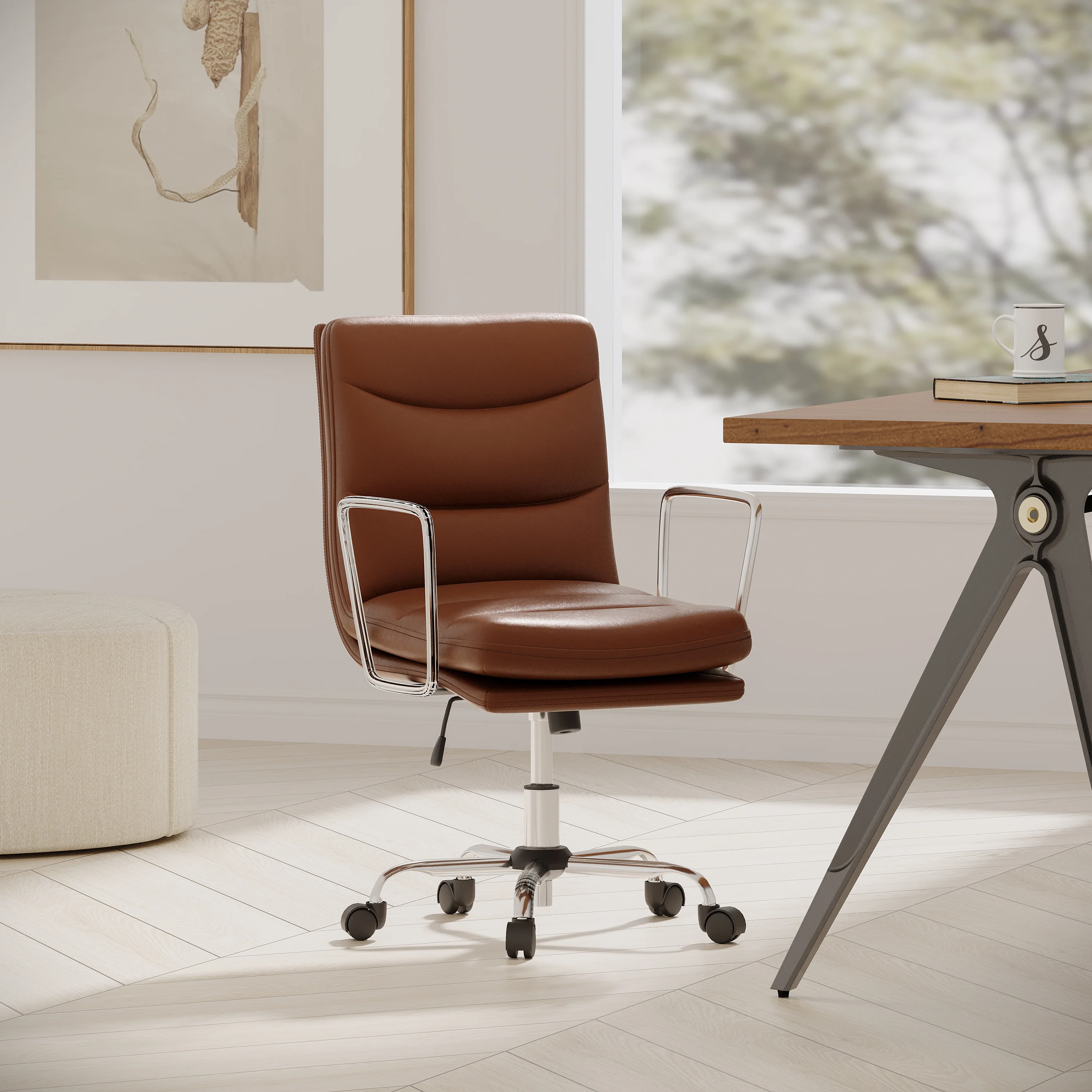 Gould Contemporary Faux Leather Channel Stitch Swivel Office Chair - furnishings