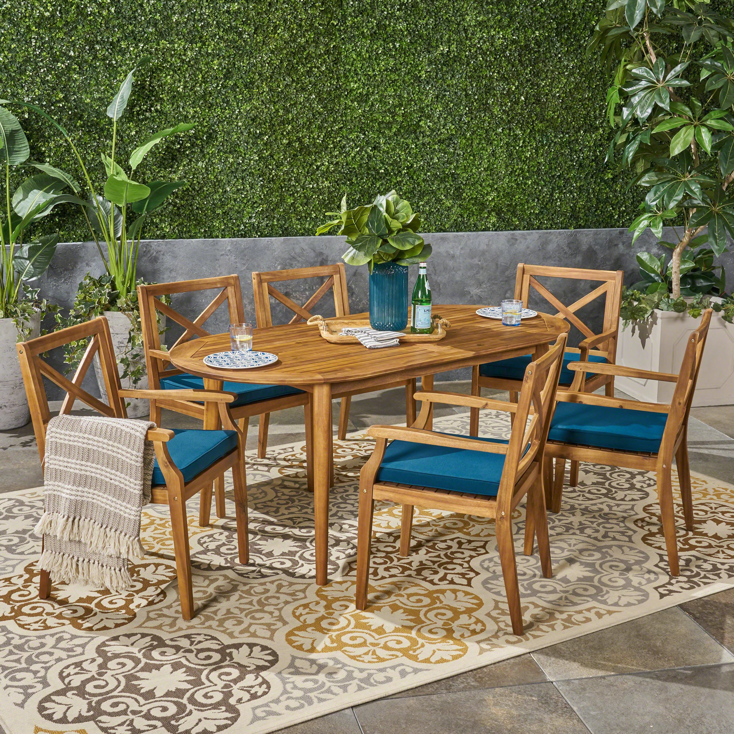 Byrd Outdoor 7 Piece Acacia Wood Dining Set - furnishings