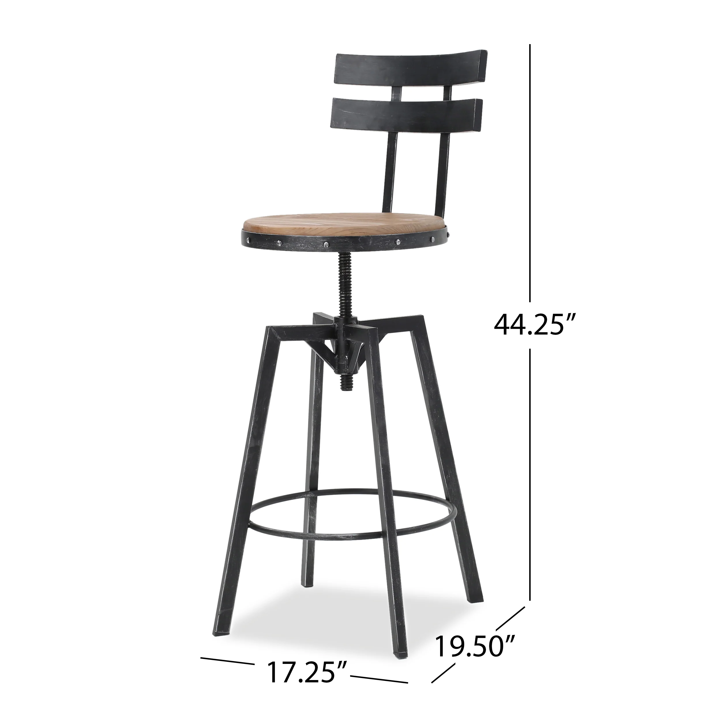 Vernon Modern Industrial Firwood Adjustable Height Swivel Barstools, Set of 2, Antique and Black Brushed Silver - furnishings