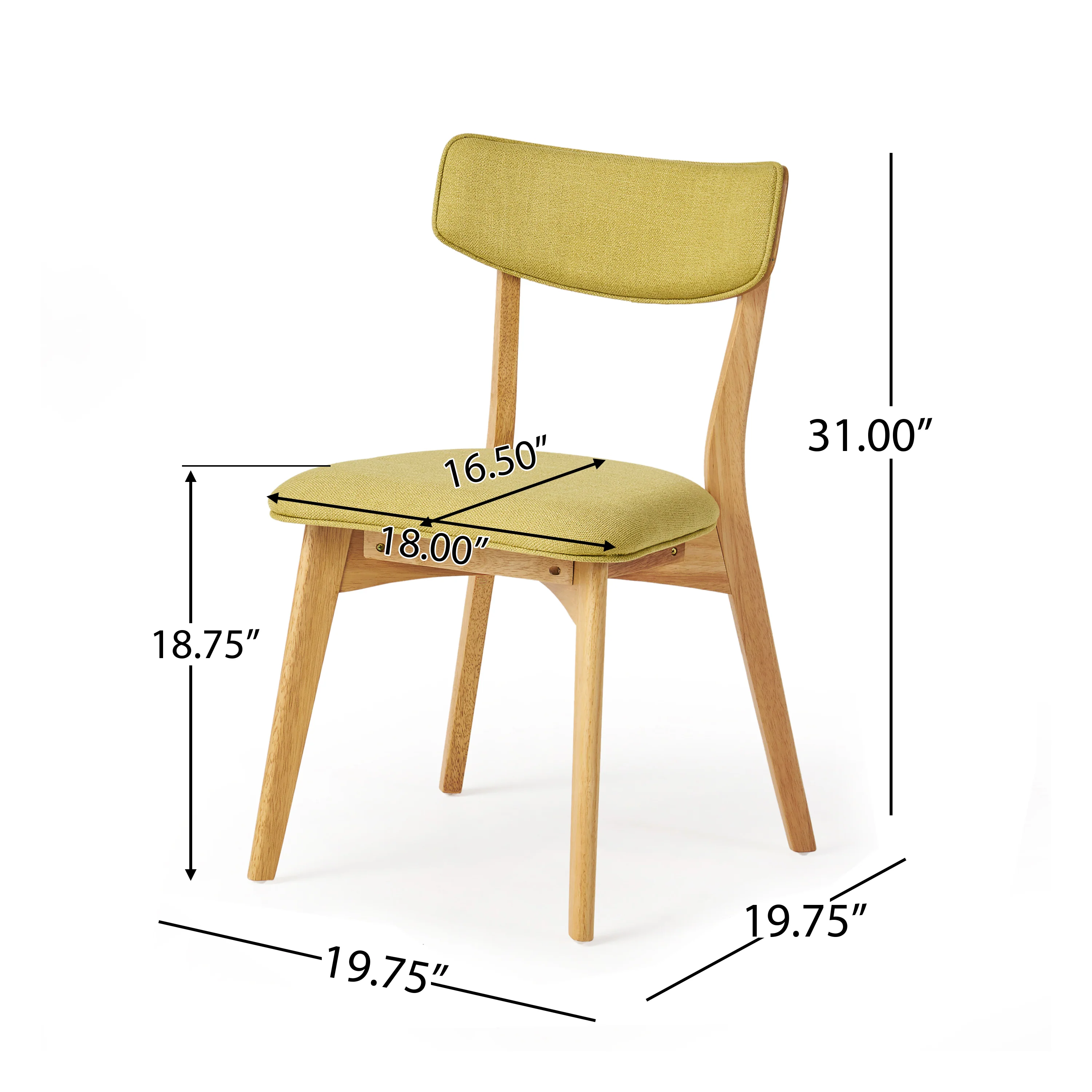 Turat Mid Century Fabric Dining Chairs with Natural Oak Finish(Set of 2) - furnishings