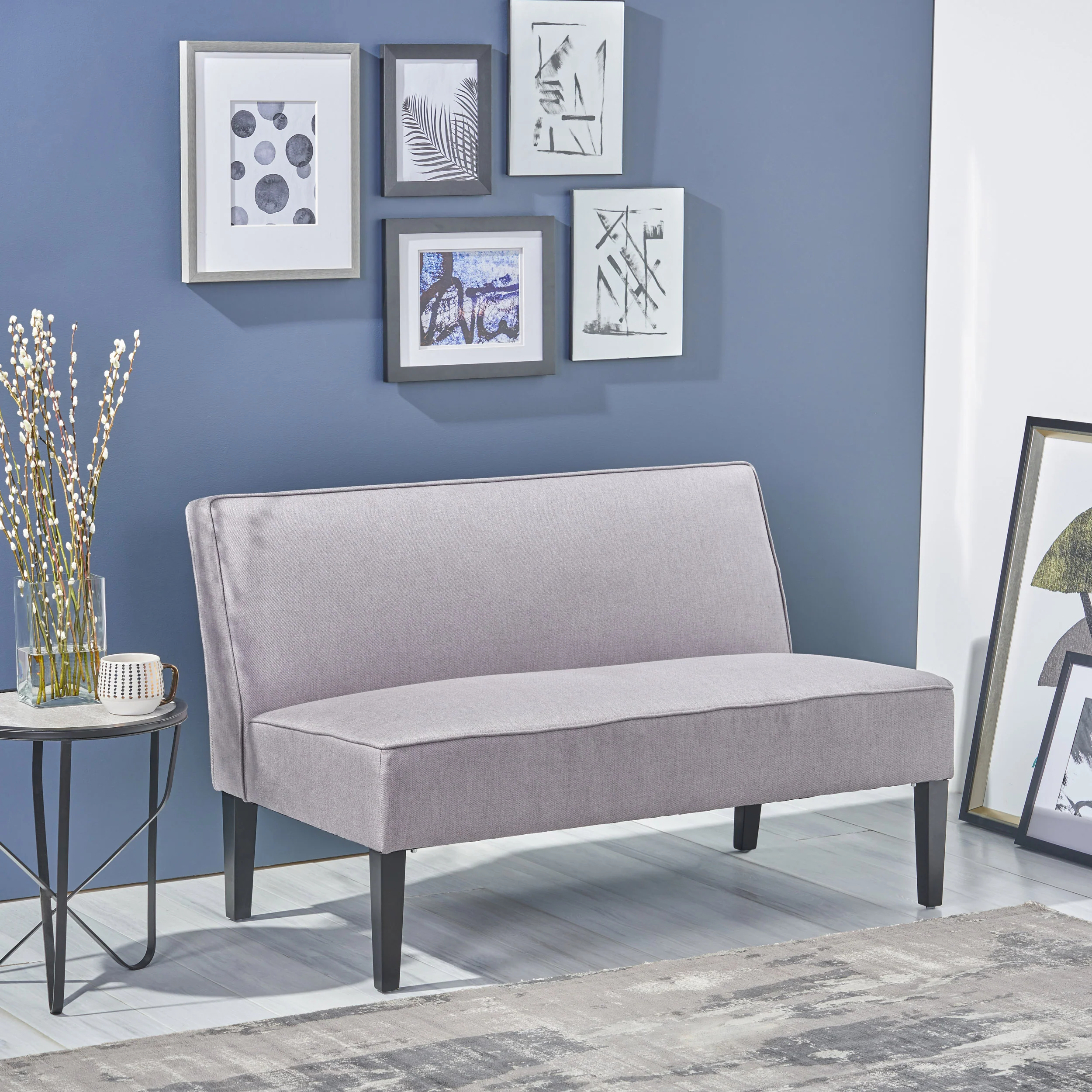 Charlotte Light Grey Fabric Settee - furnishings