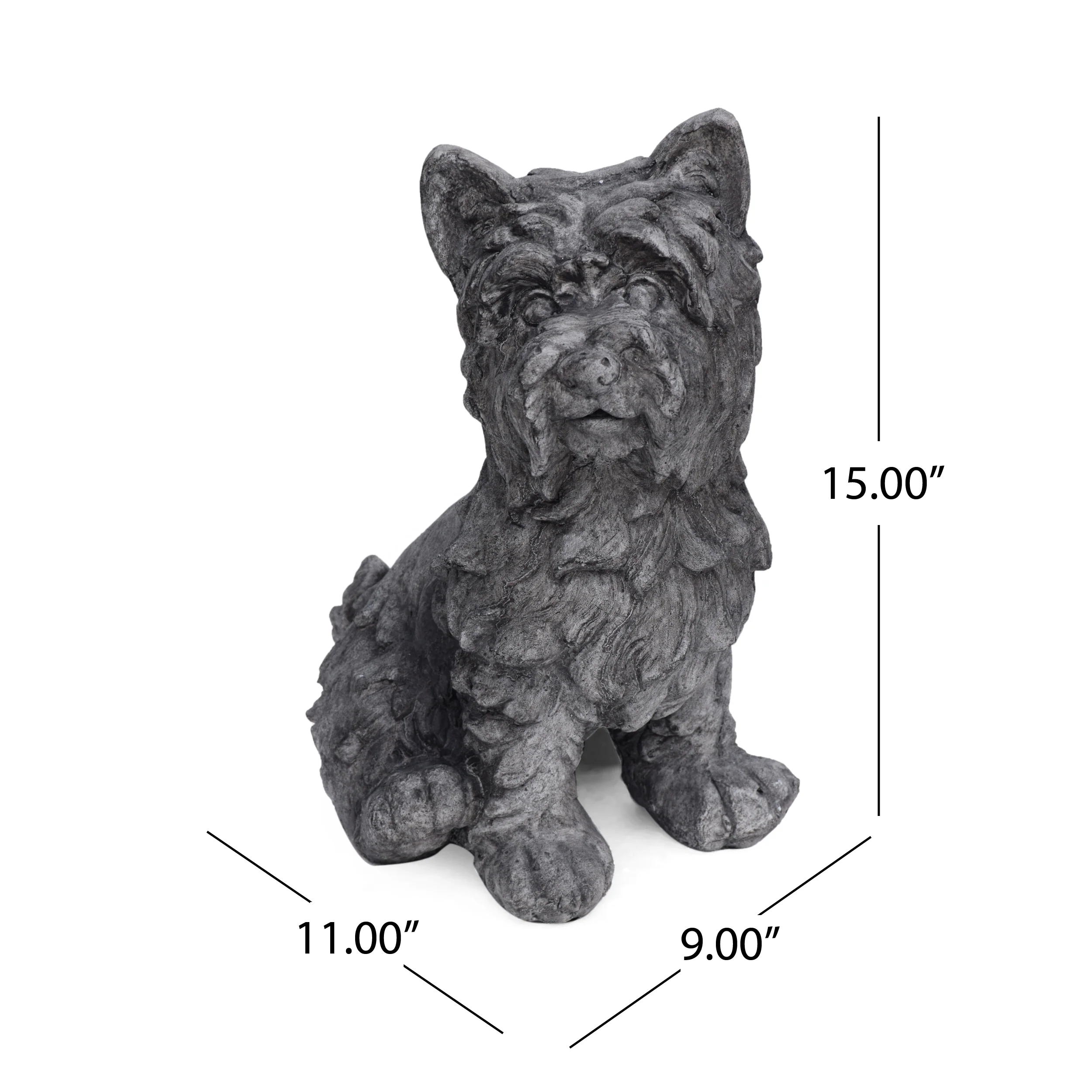 Seth Outdoor Terrier Dog Garden Statue, Antique Gray Finish - furnishings
