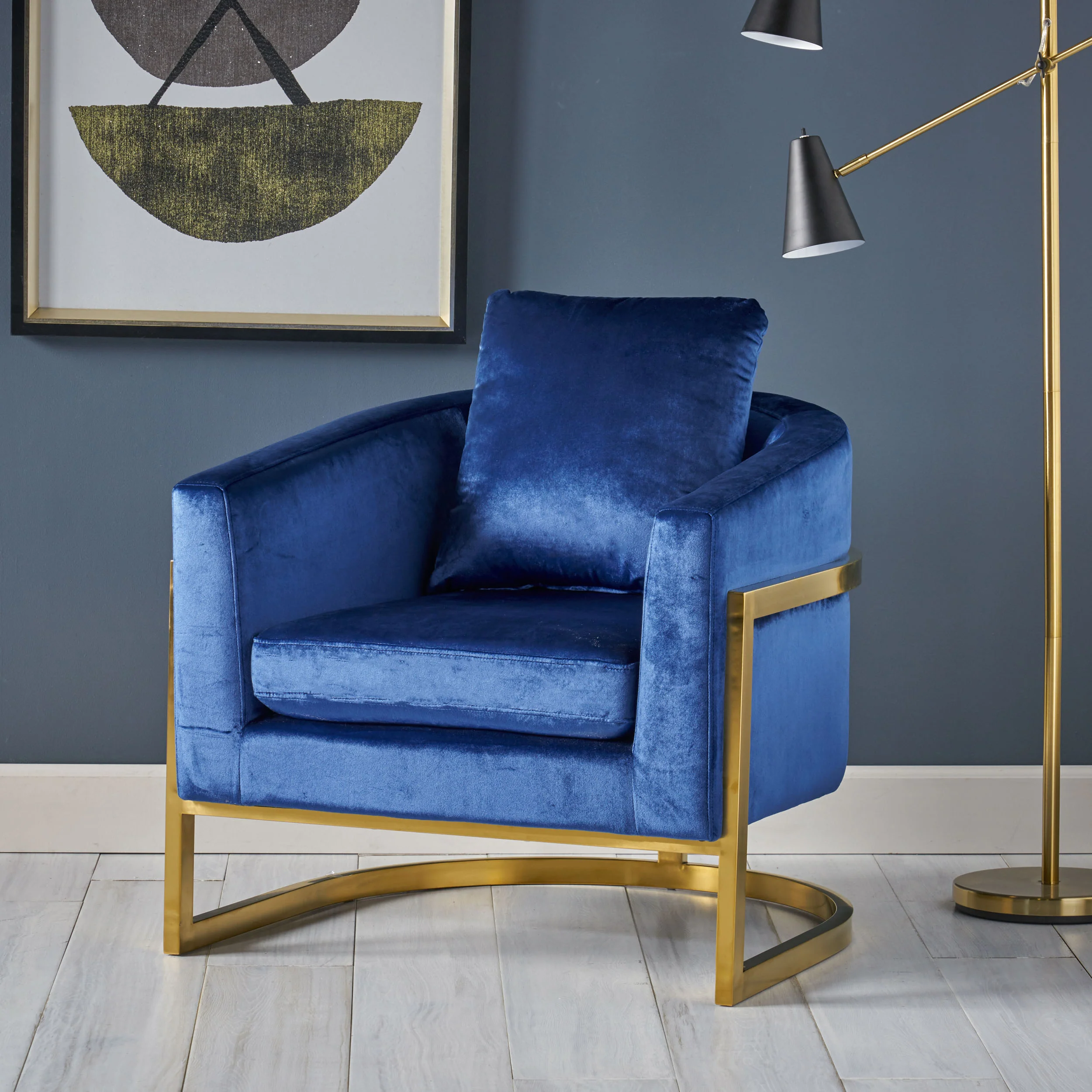 Coldwater Modern Velvet Glam Armchair with Stainless Steel Frame - furnishings