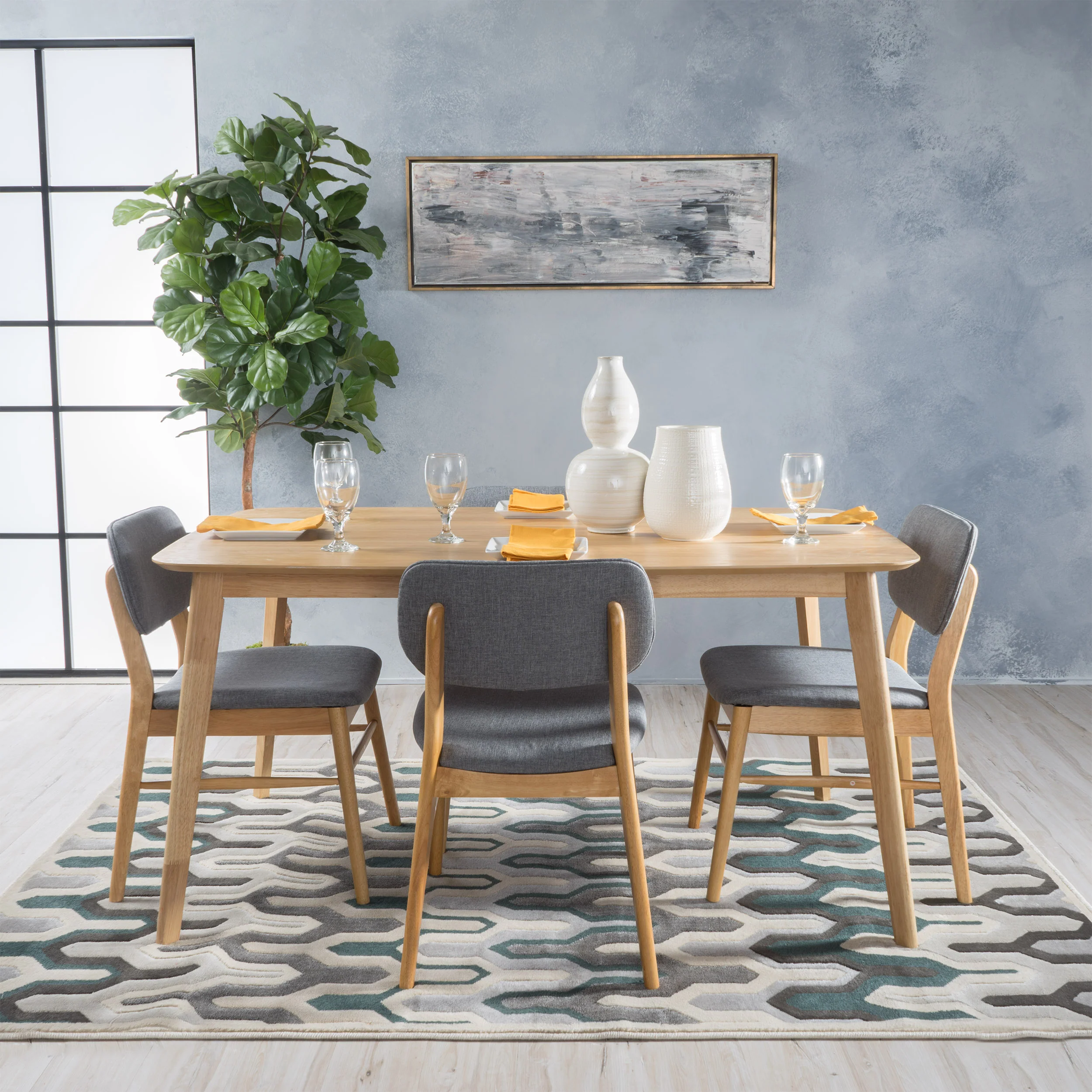 Beatrice Mid-Century Design 5 PC Wood Finished Dining Set - furnishings
