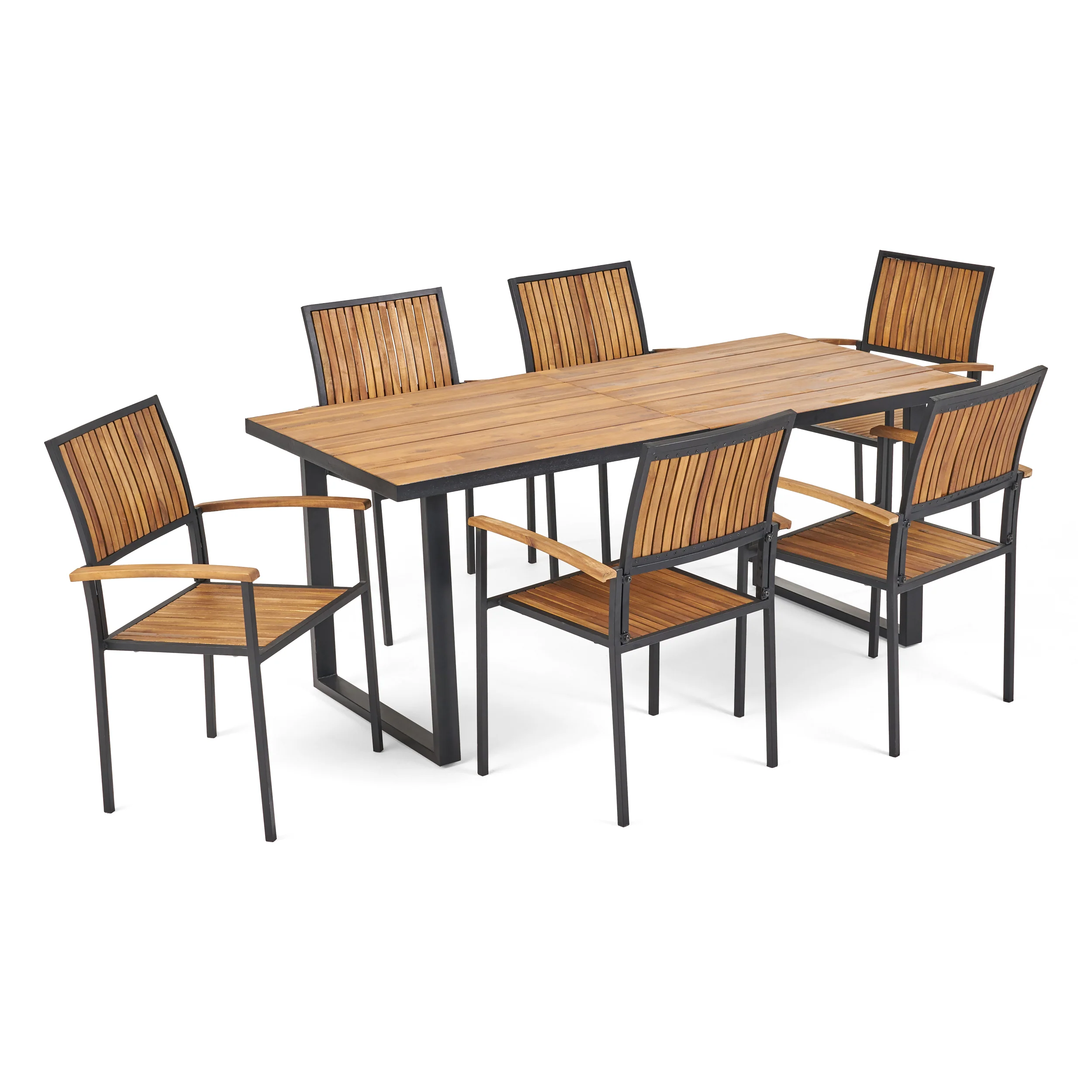 Stoic Outdoor 6 Seater Acacia Wood Dining Set with an Iron Frame - furnishings