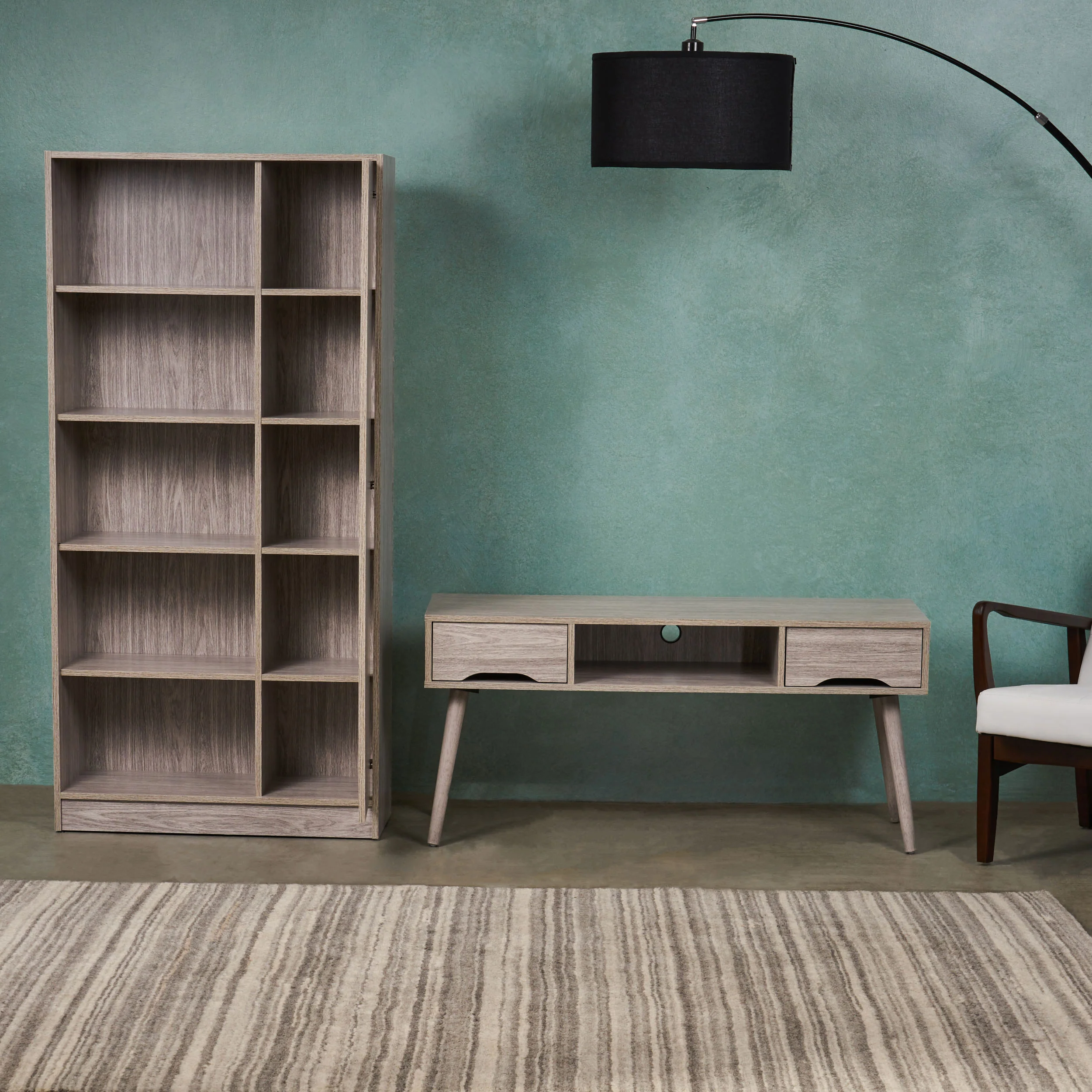 Maxine Mid Century Modern 2 Piece TV Stand & Bookcase Set - furnishings