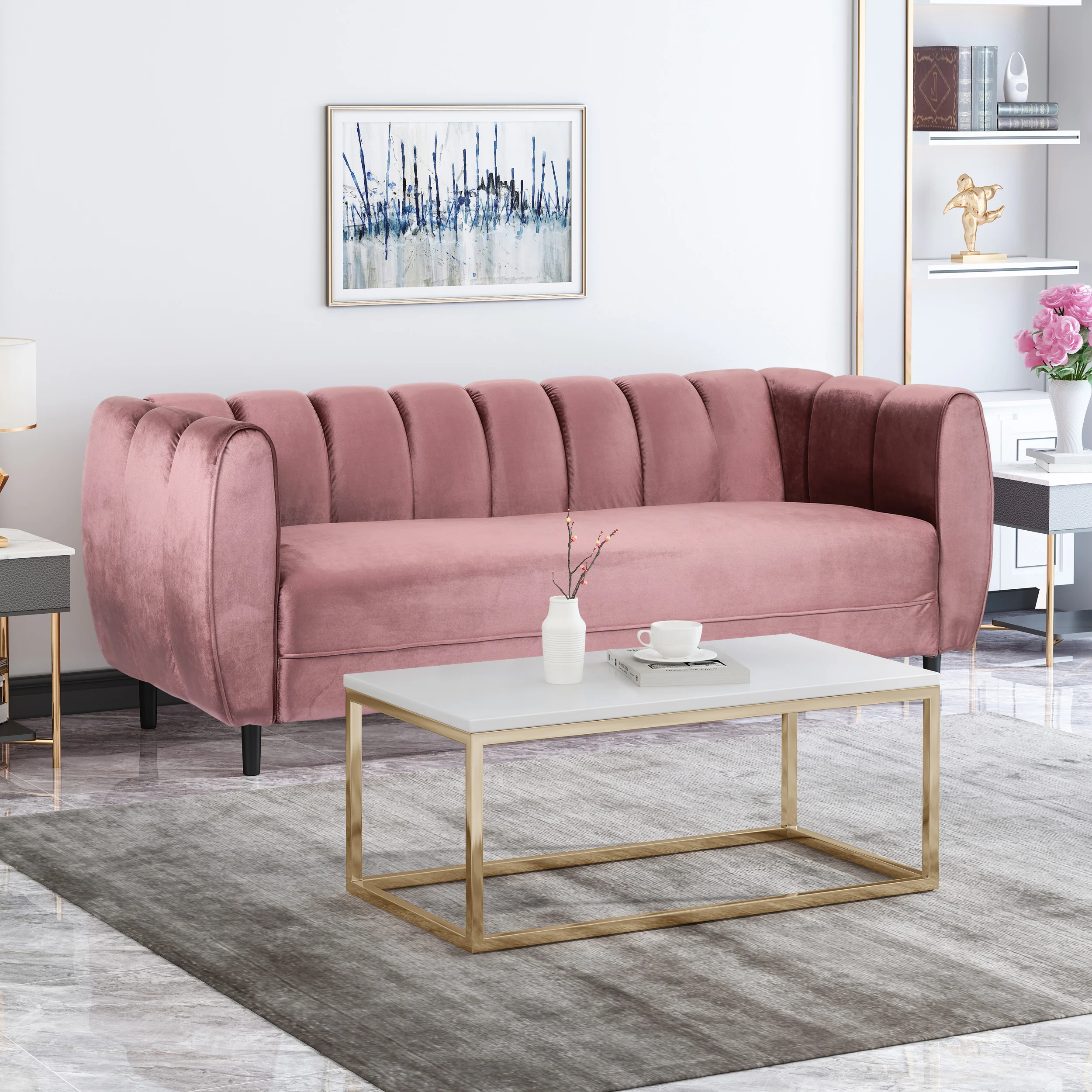 Karimah Modern Velvet 3 Seater Sofa - furnishings