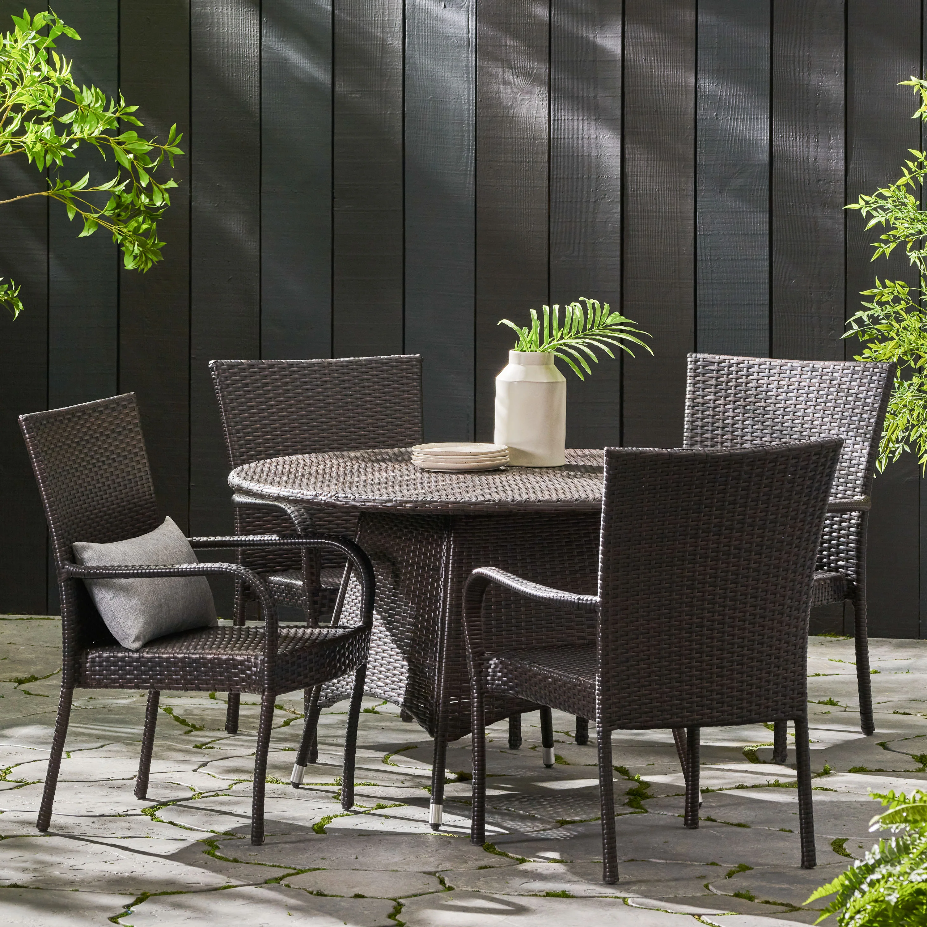 Kory Outdoor 5pc Multibrown Wicker Dining Set - furnishings