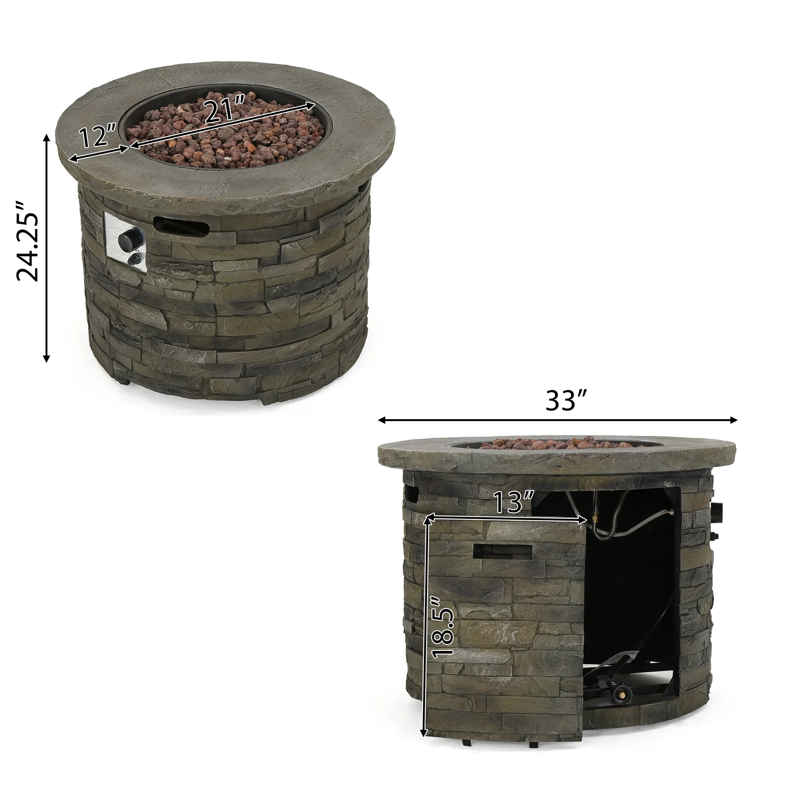 Arlana Outdoor 40,000 BTU Lightweight Concrete Circular Fire Pit - furnishings