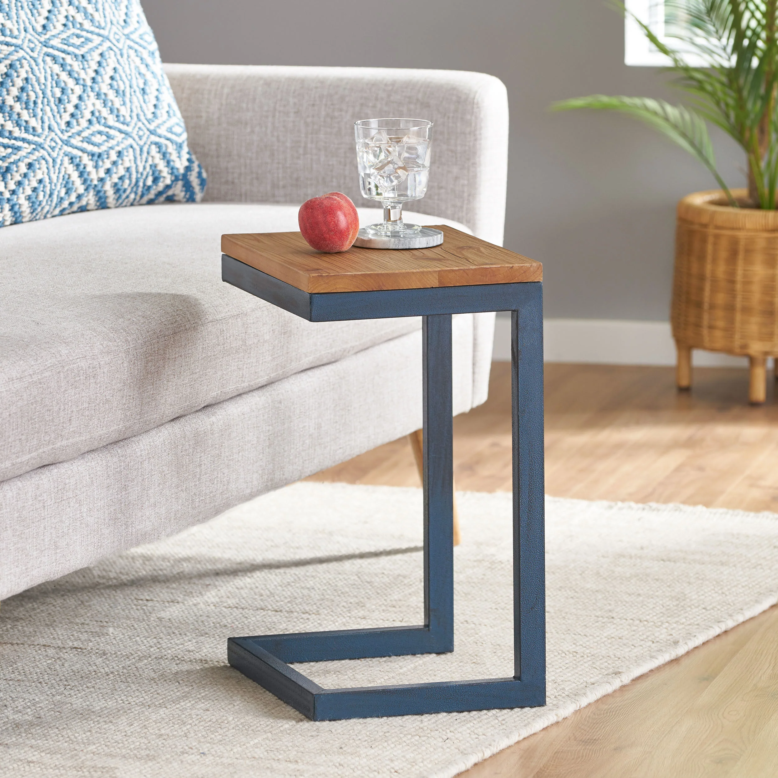 Ramona Modern Industrial Firwood C-Shaped Accent Side Table with Iron Frame - furnishings