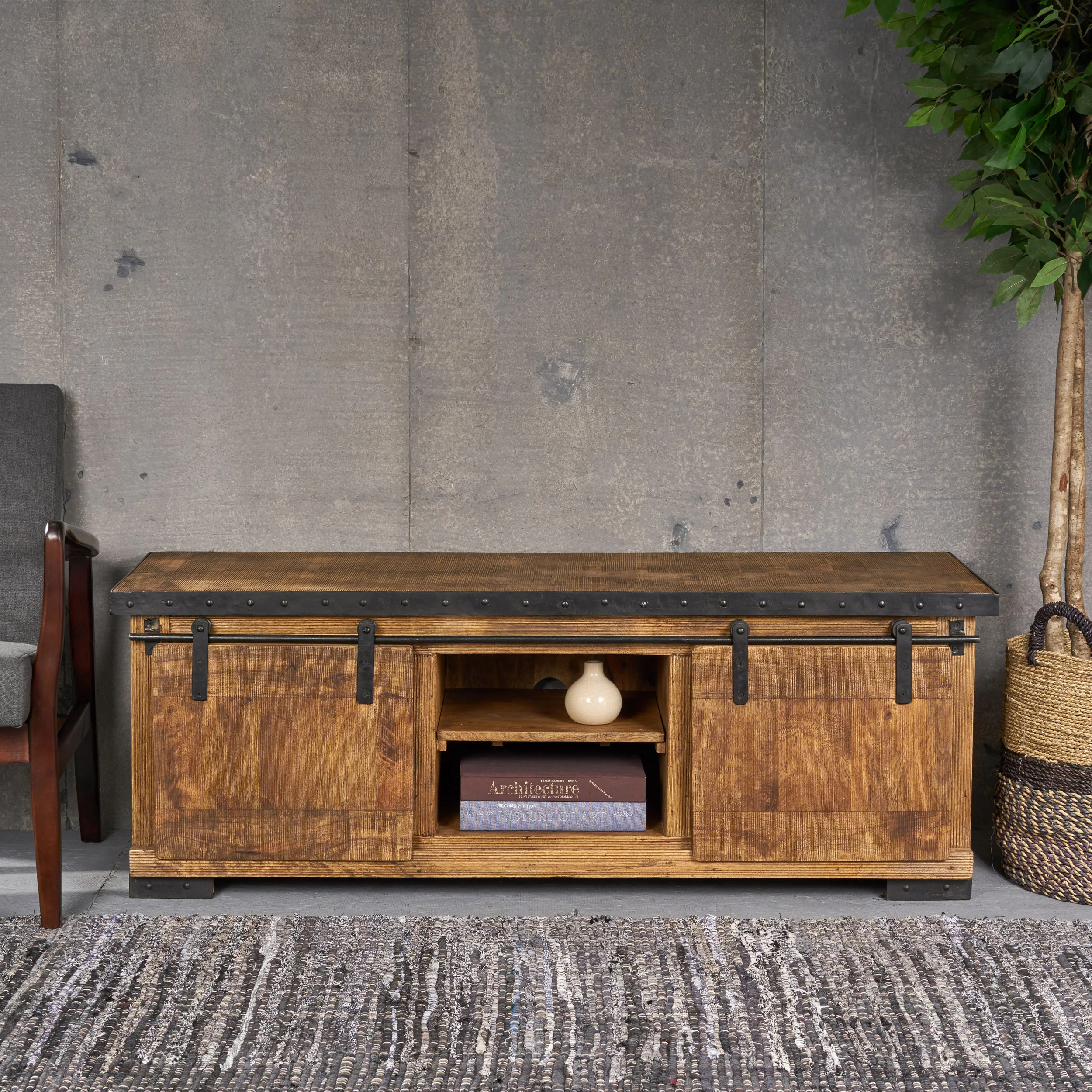 Madge Farmhouse Wood'n'Metal Drawers & Shelves TV Stand - furnishings