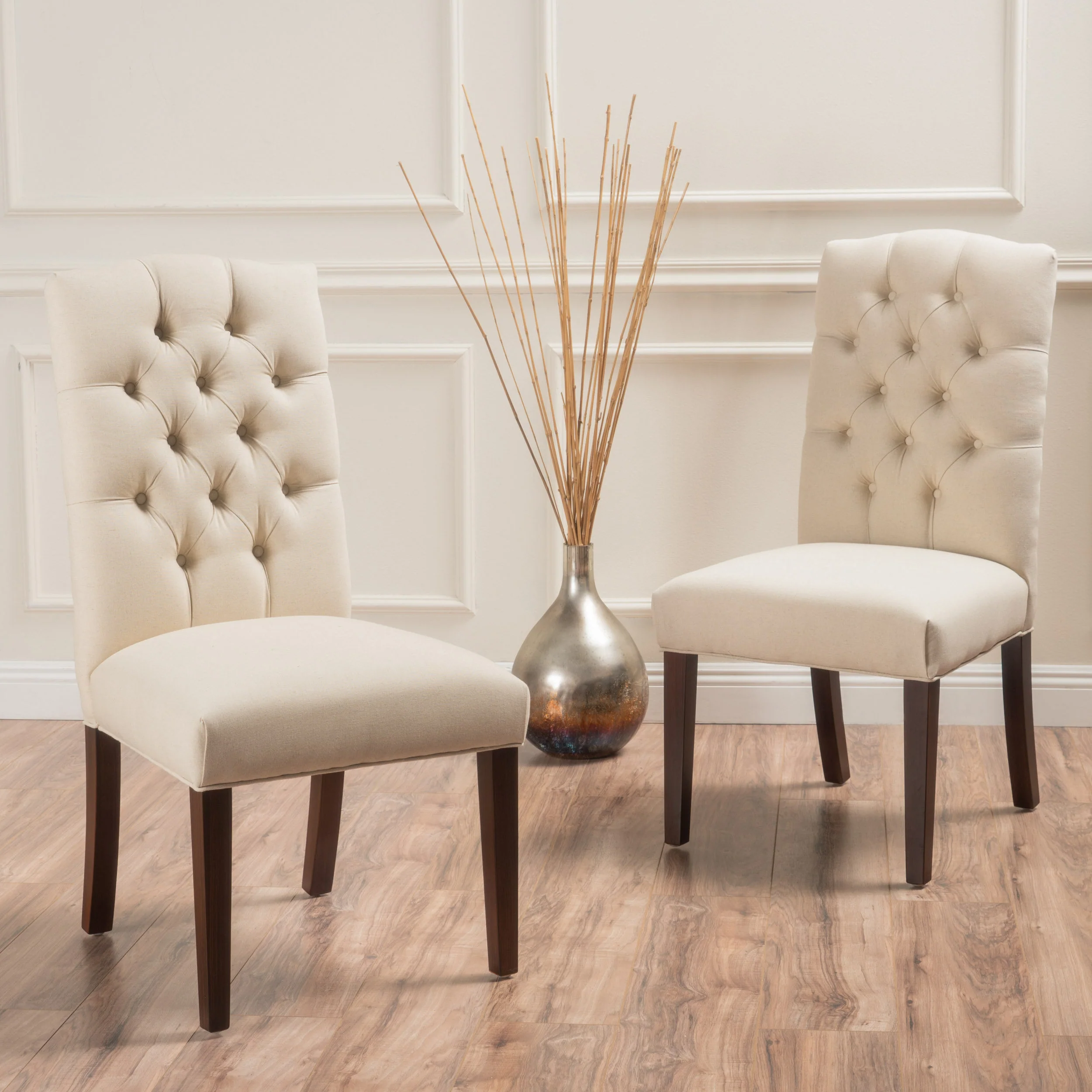 Clark Button Tufted Fabric Dining Chair with Tapered Legs, Set of 2 - furnishings
