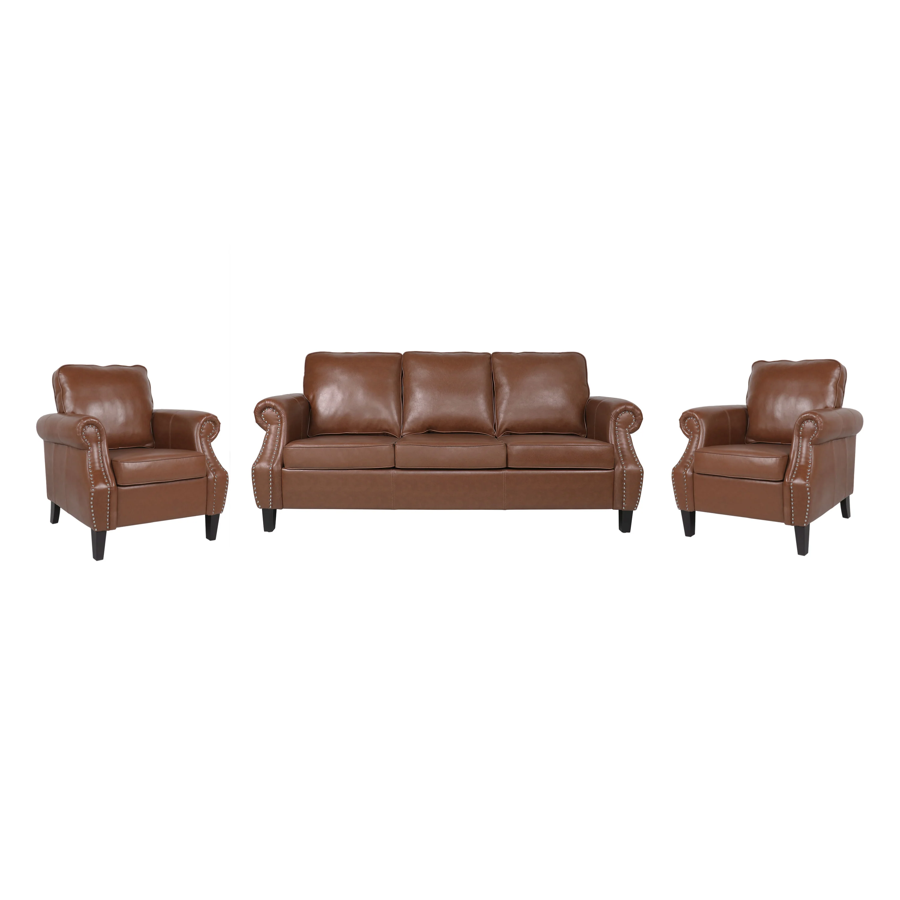 Burkehaven Contemporary Faux Leather 3 Piece Club Chair and Sofa Set - furnishings