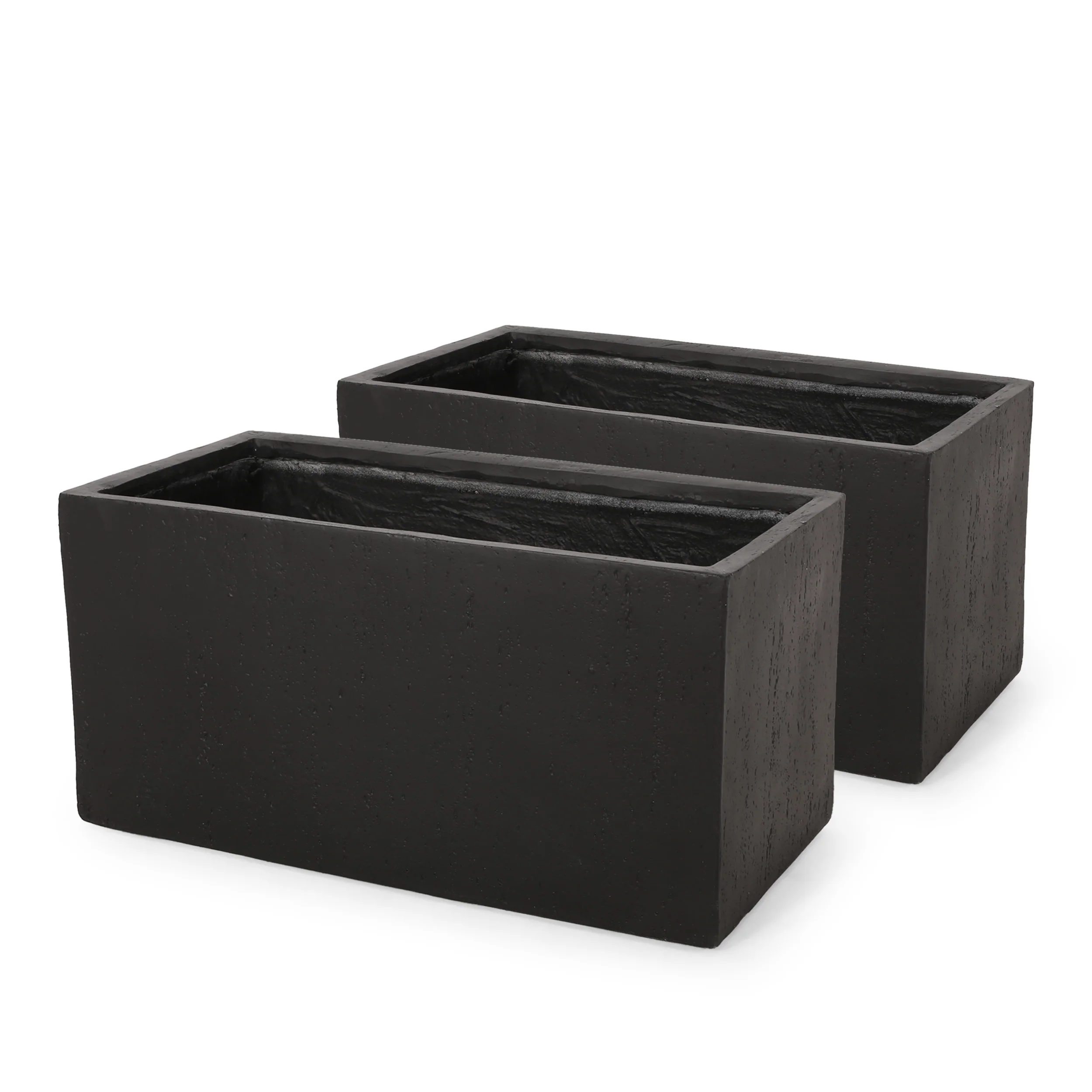 Fardeen Outdoor Modern Cast Stone Rectangular Planters (Set of 2) - furnishings