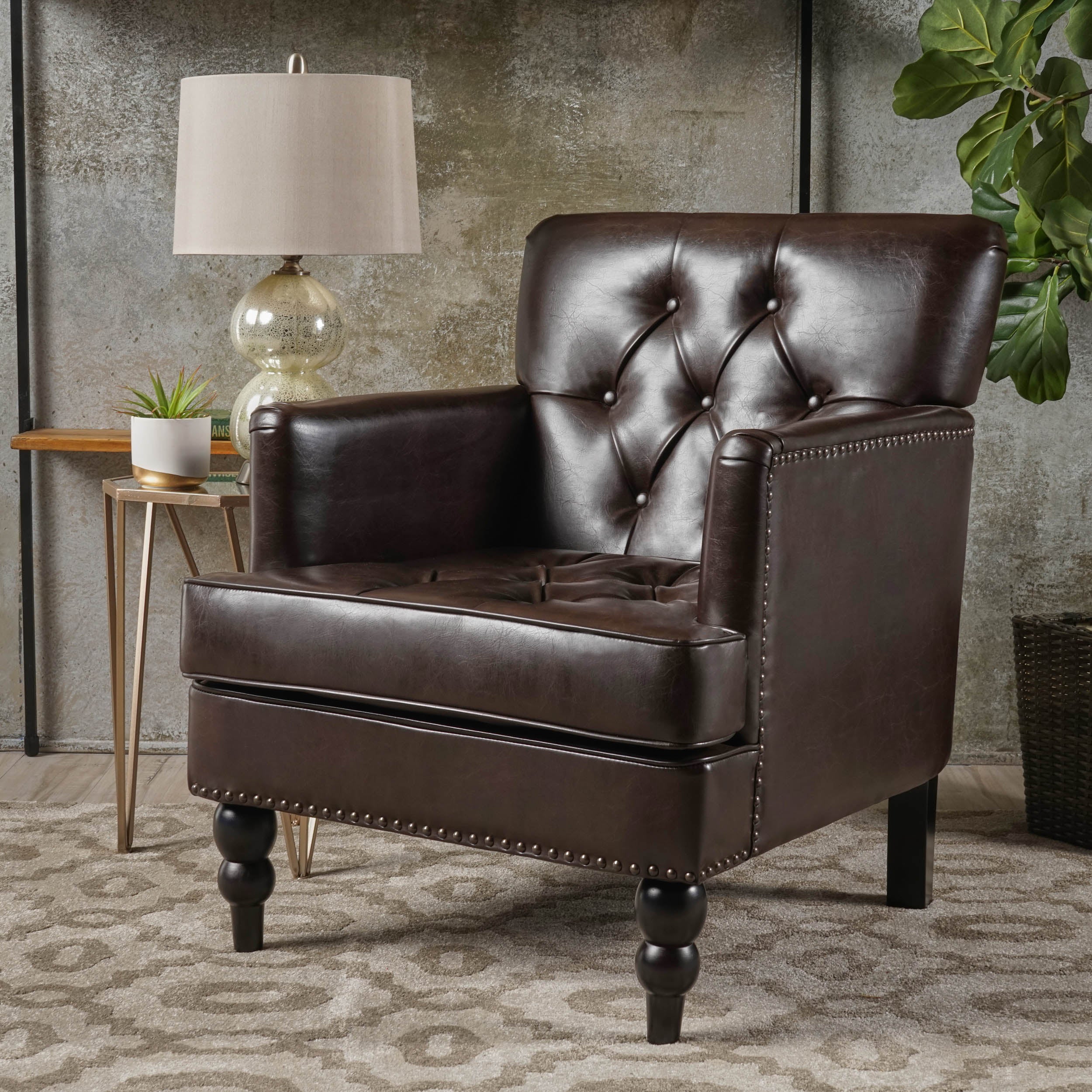 Medford Brown Leather Club Chair - furnishings