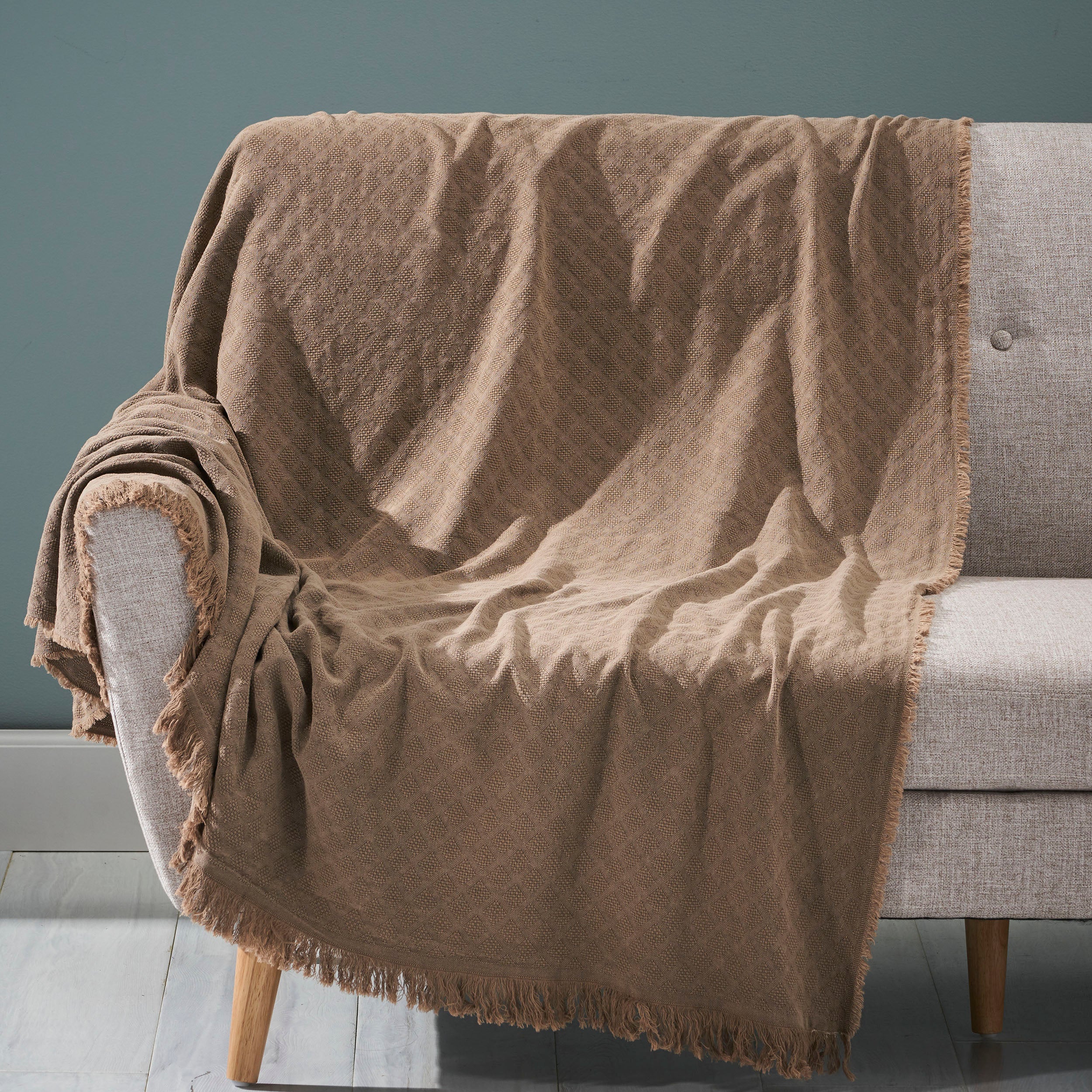 Kyra Contemporary Cotton Throw Blanket with Fringes, Brown - furnishings