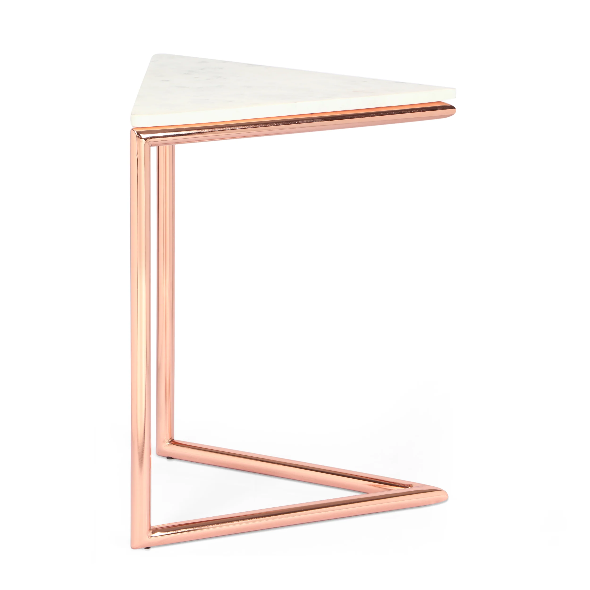 Cowger Modern Glam Handcrafted Banswara Marble Top C-Shaped Side Table, White and Rose Gold - furnishings