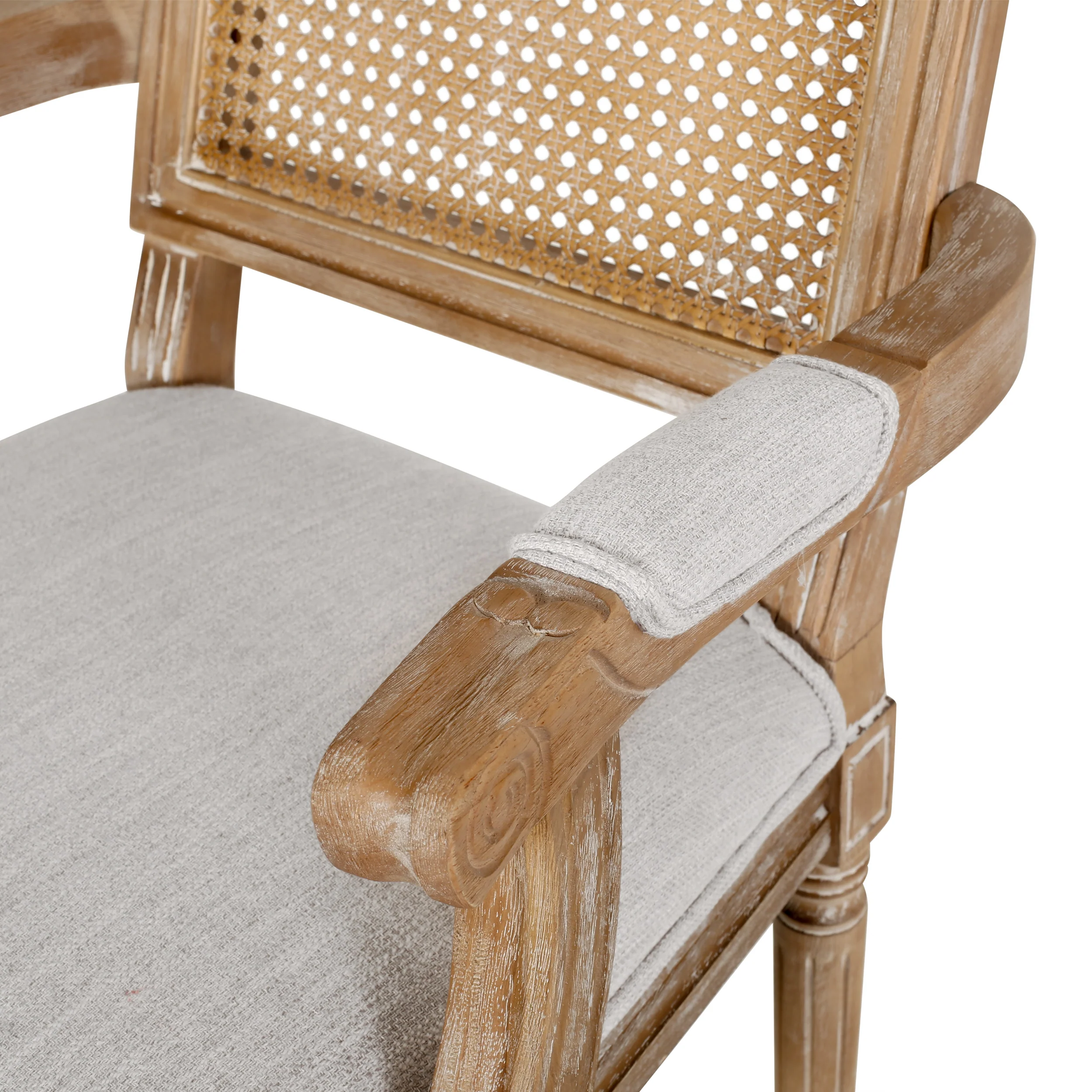 Joretta French Country Fabric Upholstered Wood and Cane 5 Piece Circular Dining Set - furnishings